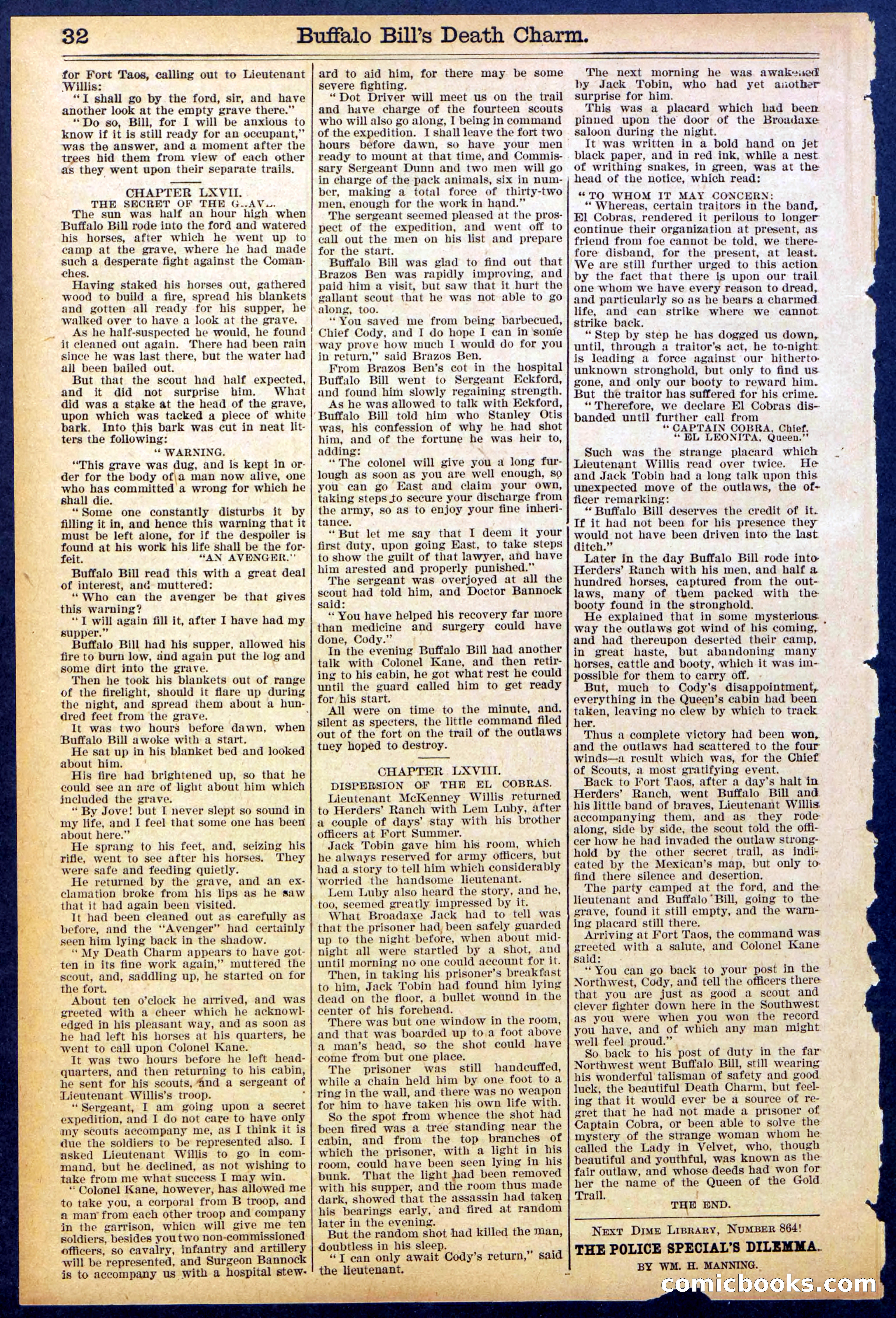 Beadle's New York Dime Library No. 863 — page 32 of 32