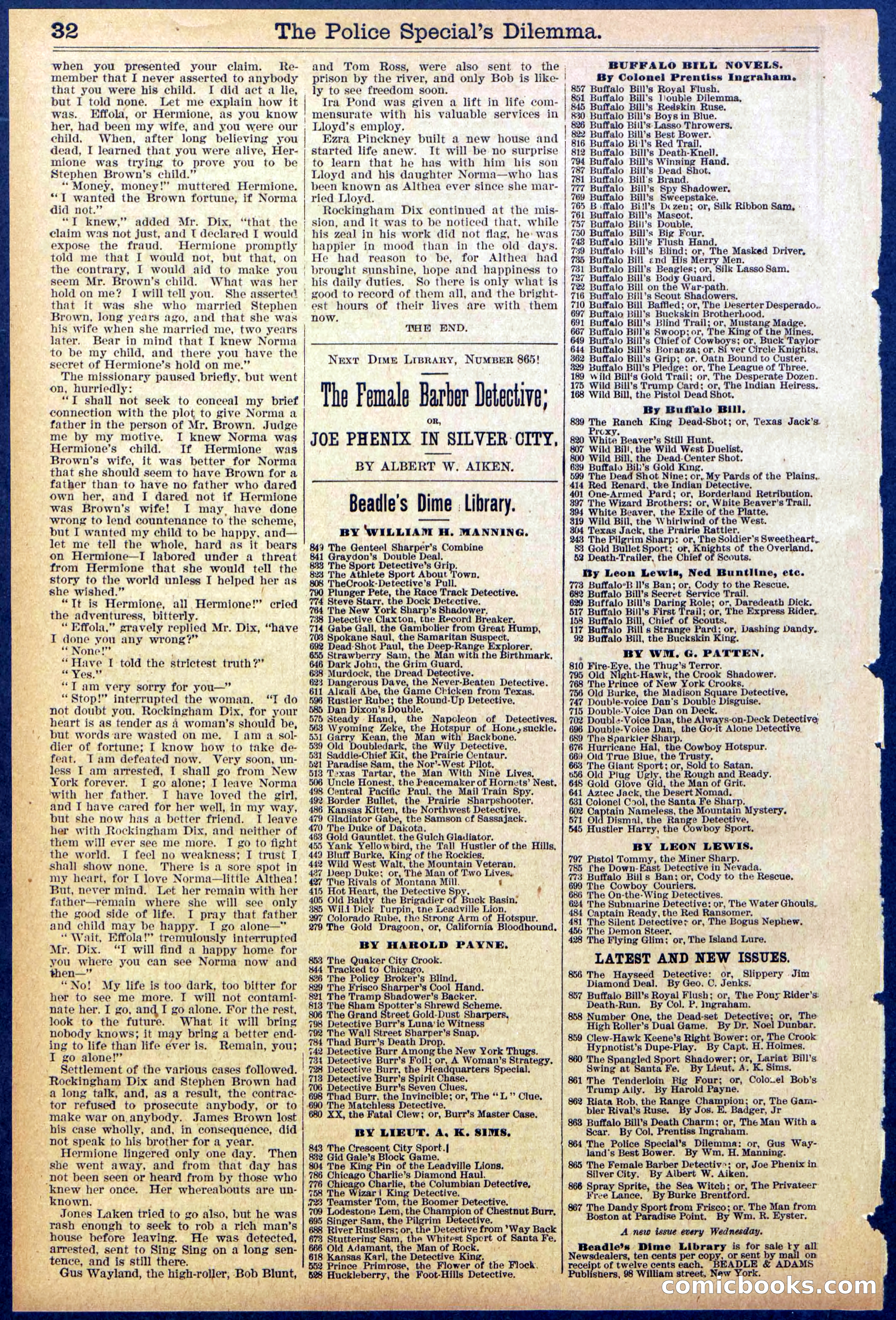 Beadle's Dime Library, No. 864 — page 32 of 32