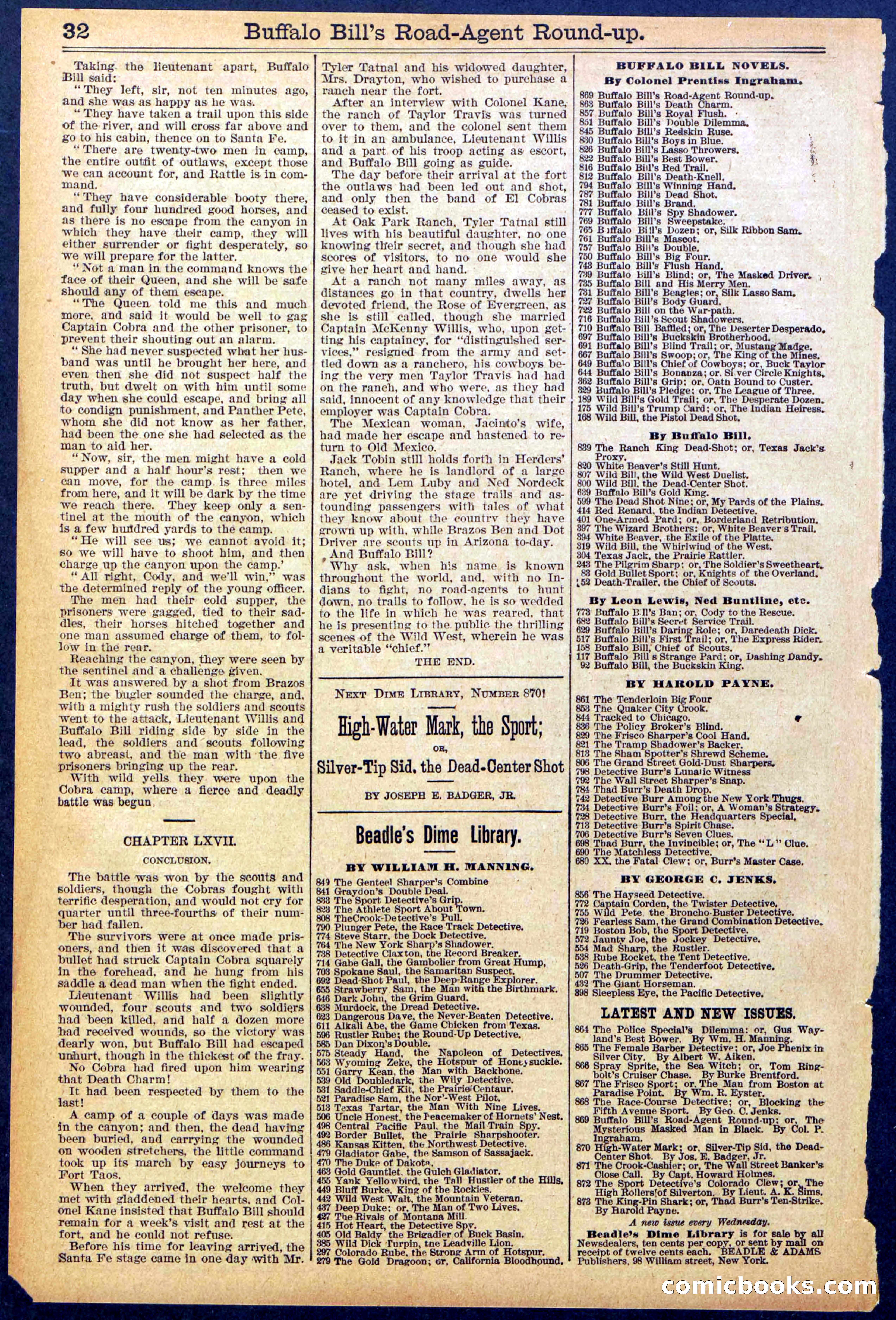Beadle's Dime Library No. 869 — page 32 of 32