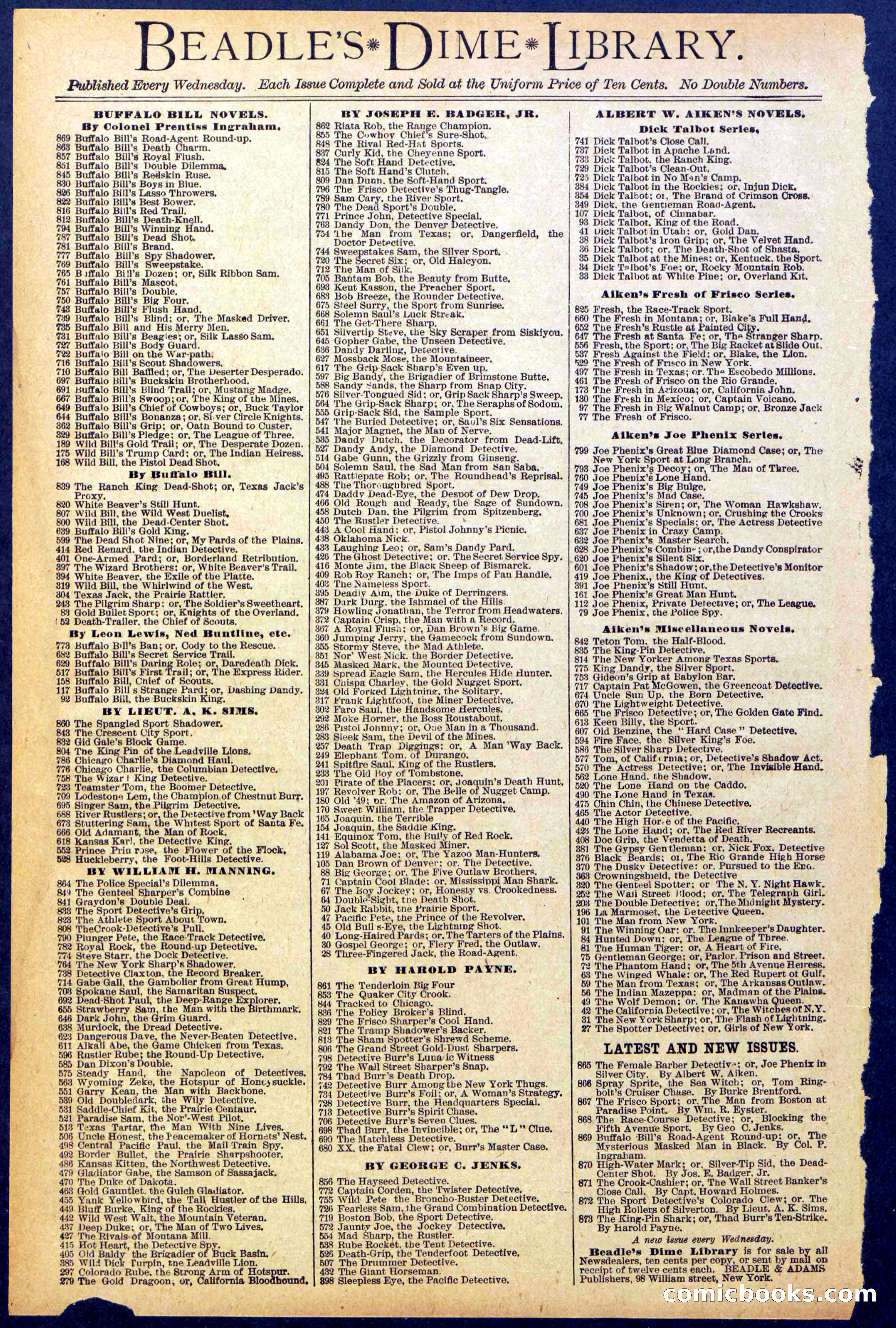 Beadle's New York Dime Library No. 870 — page 32 of 32