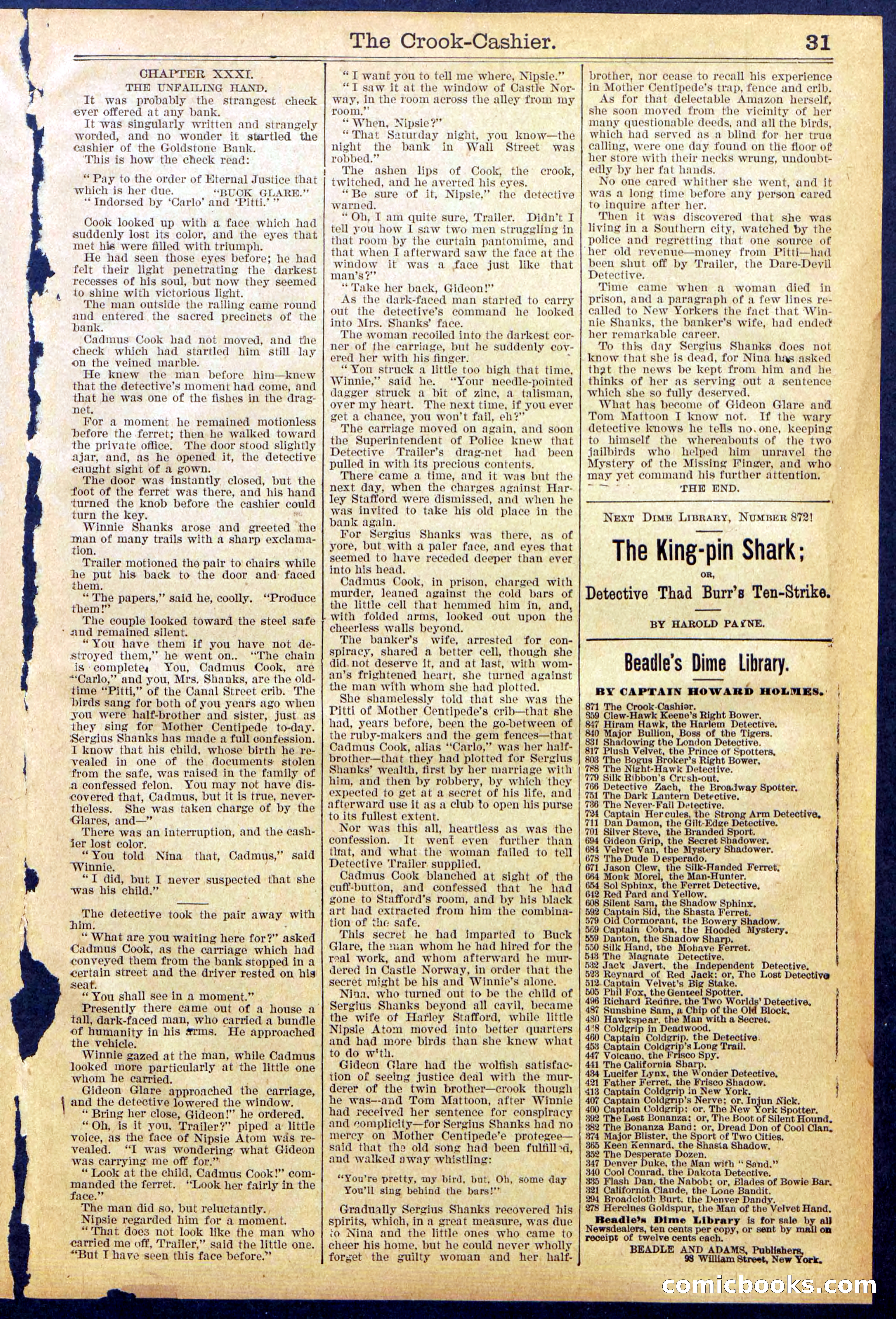 Beadle's New York Dime Library No. 871 — page 31 of 32