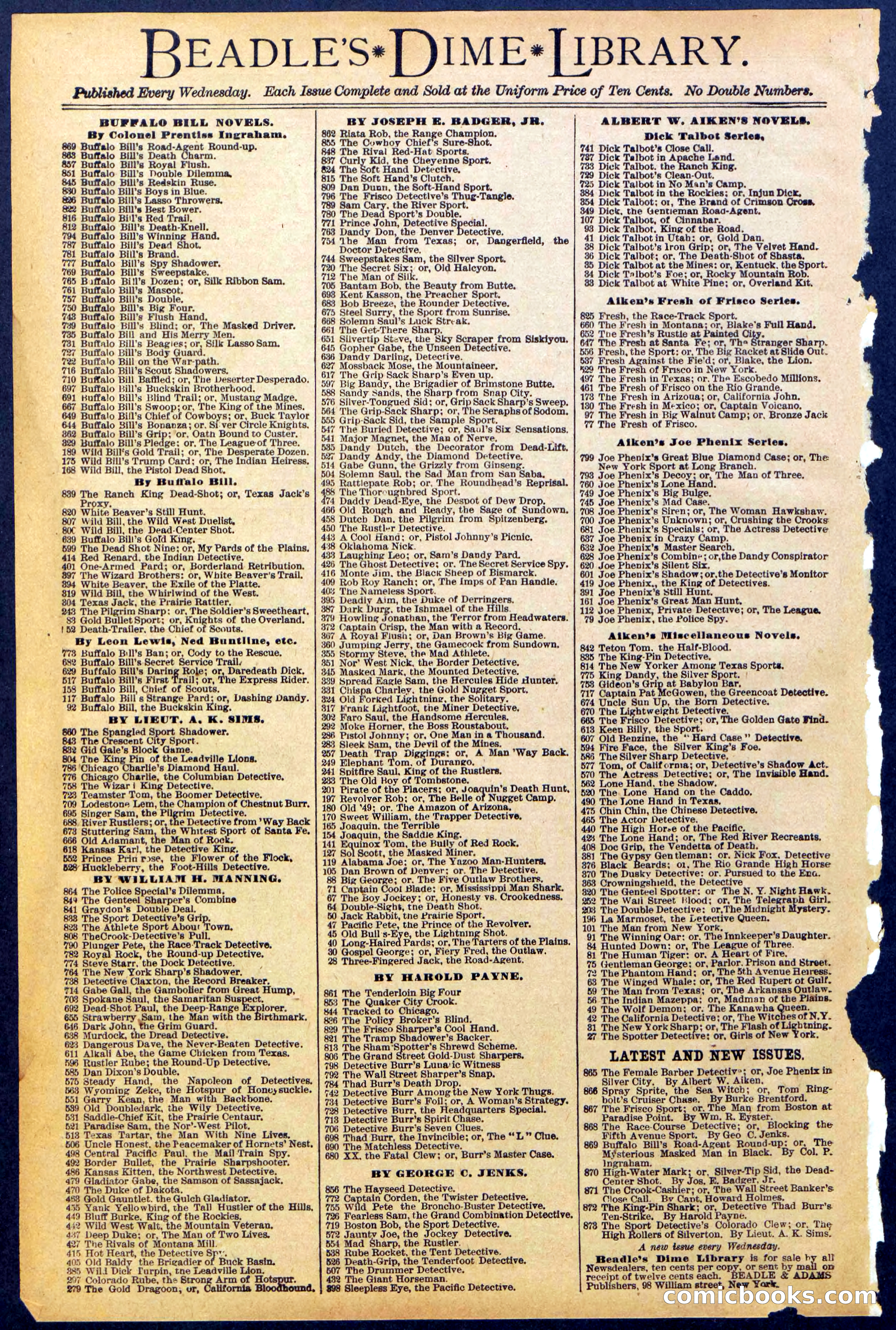 Beadle's New York Dime Library No. 871 — page 32 of 32