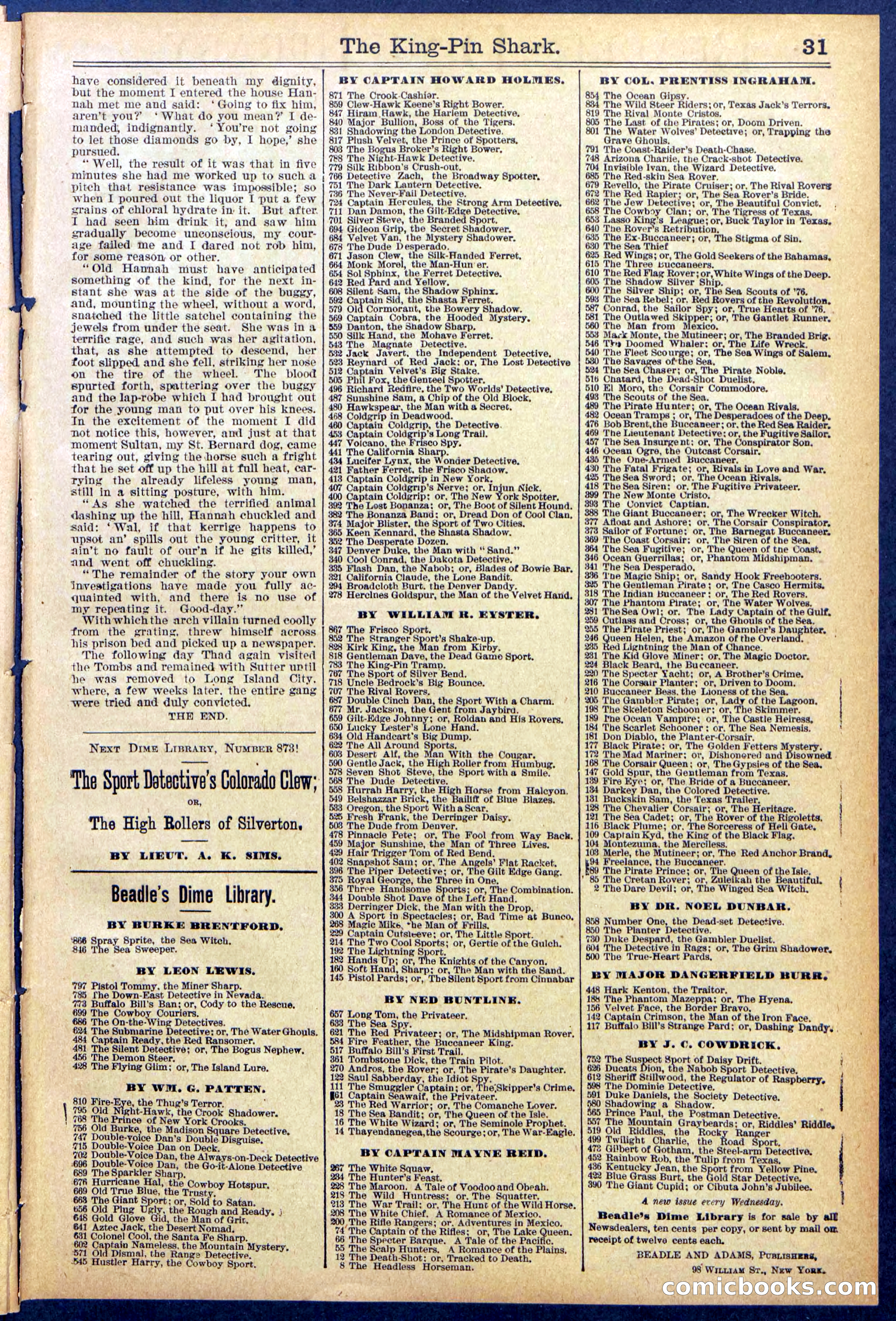 Beadle's Dime Library No. 872 — page 31 of 31