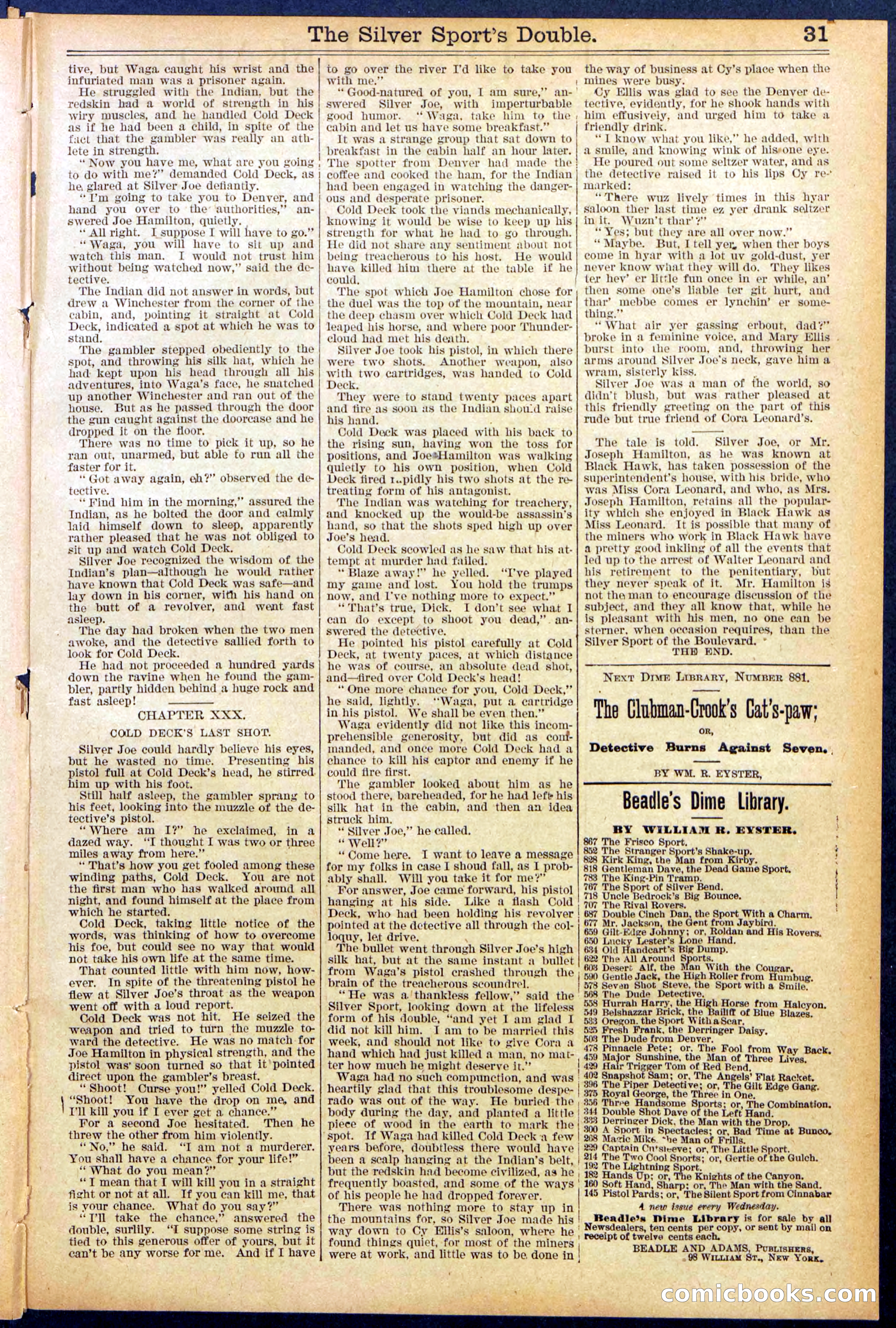 Beadle's New York Dime Library No. 880 — page 31 of 32