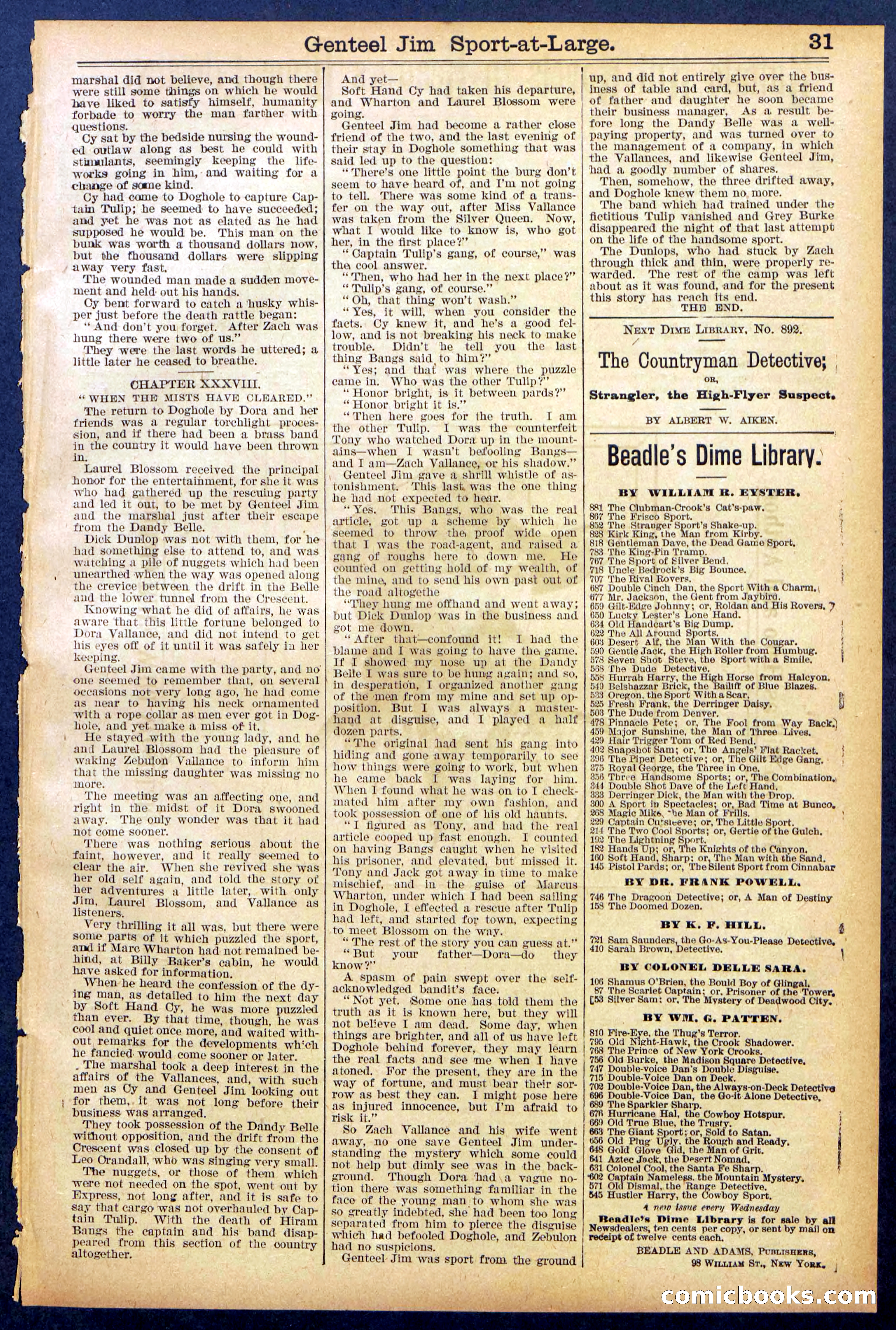Beadle's Dime Library No. 891 — page 31 of 32