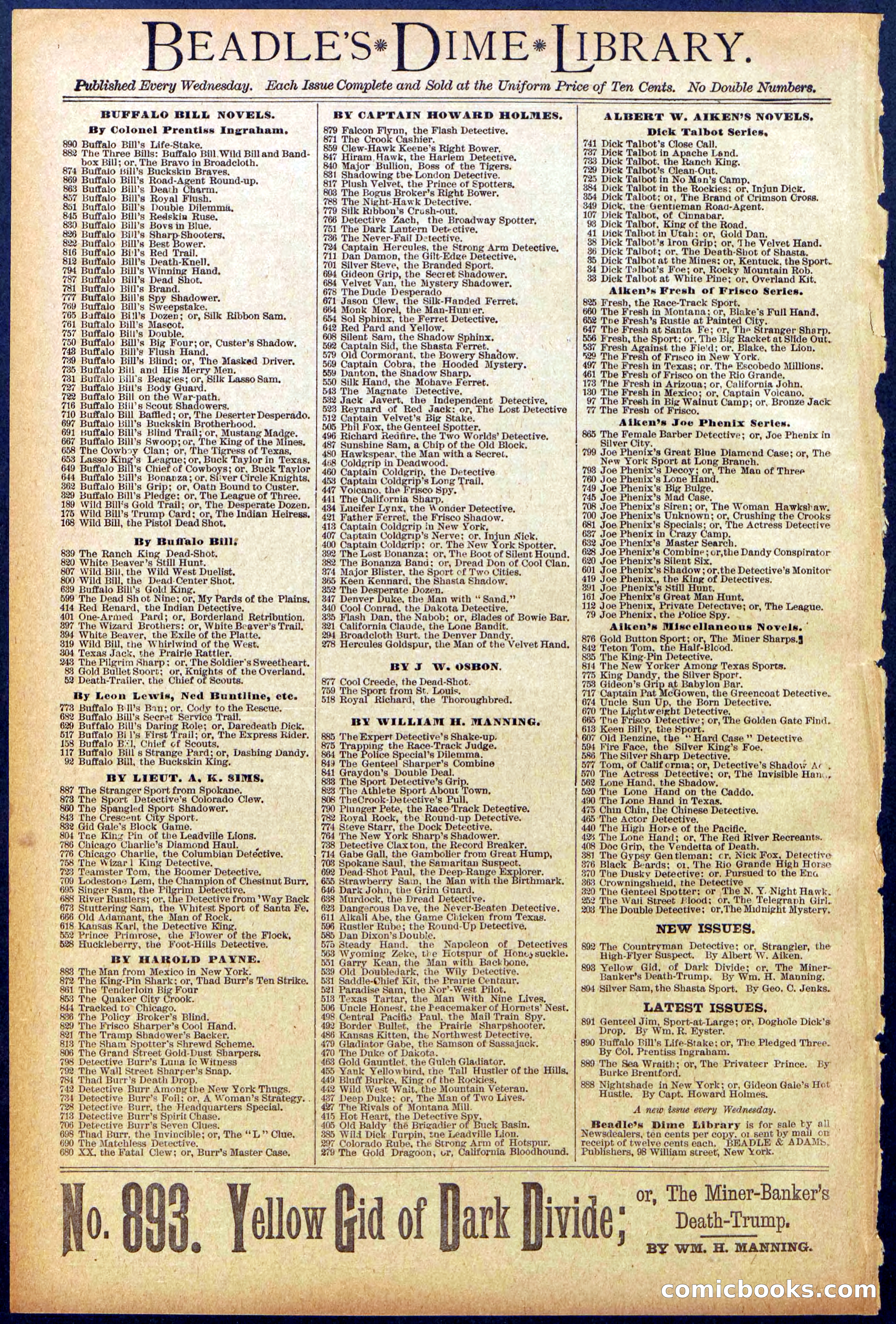 Beadle's Dime Library No. 892 — page 32 of 32