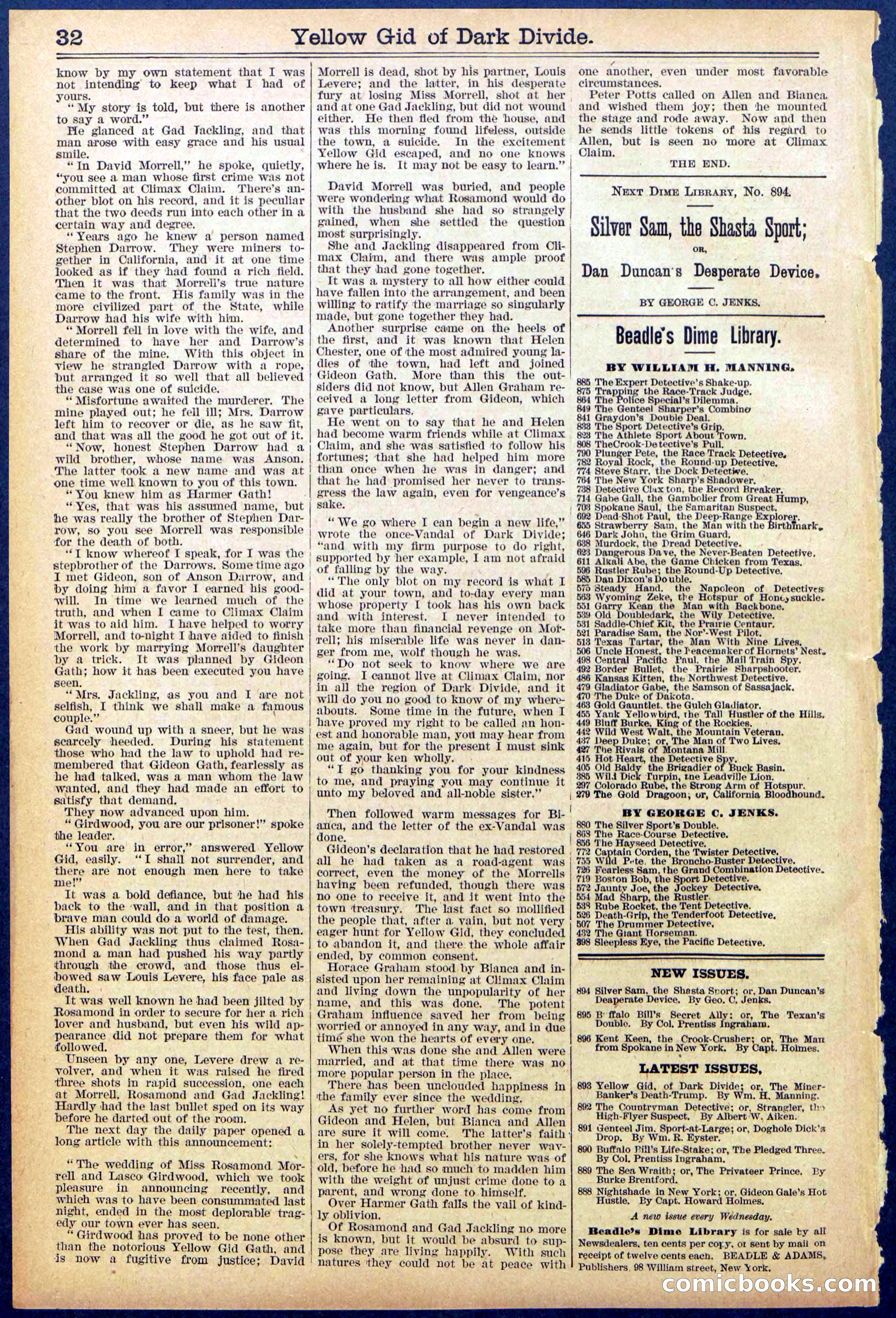 Beadle's Dime Library No. 893 — page 32 of 32