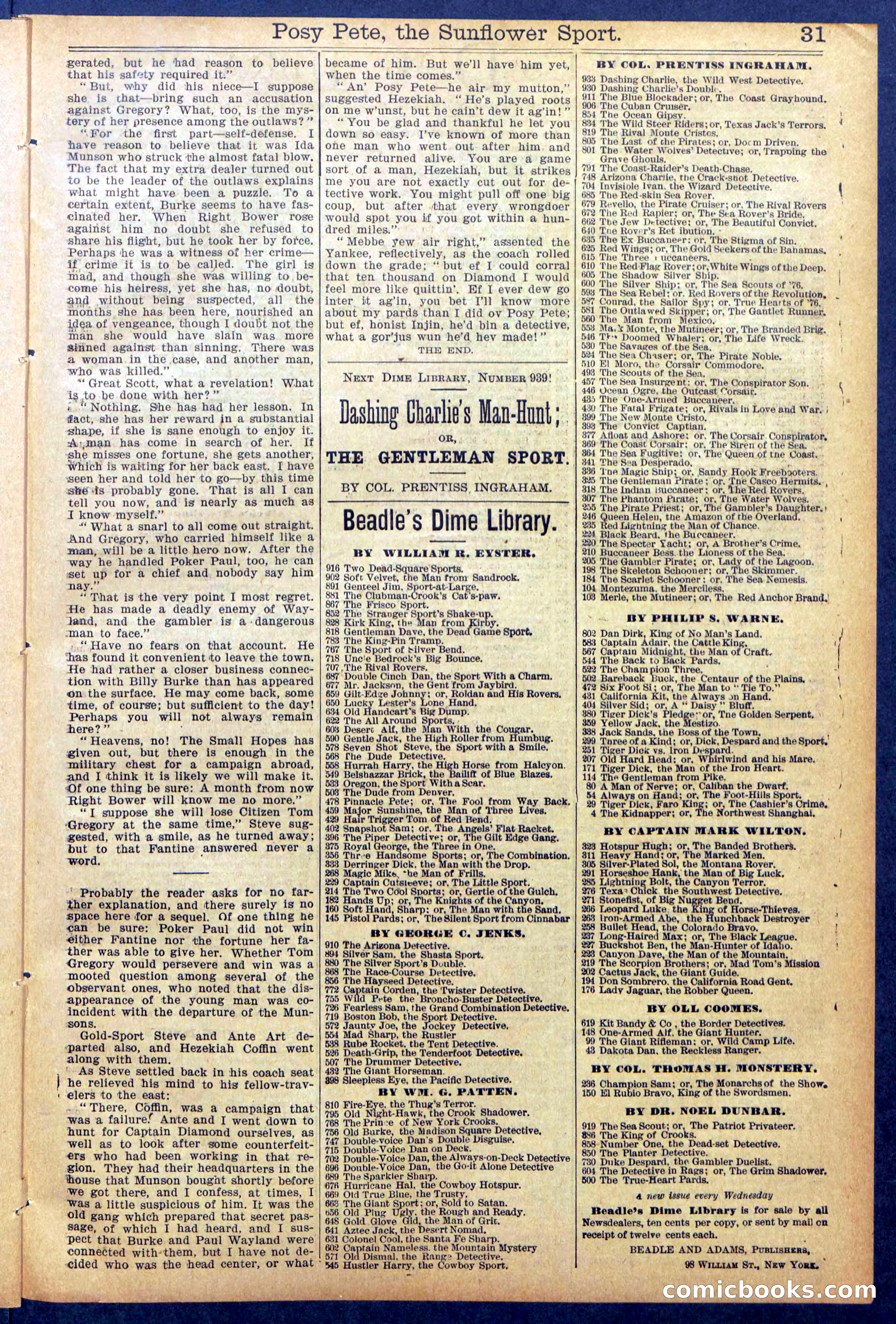 Beadle's New York Dime Library No. 938 — page 31 of 32