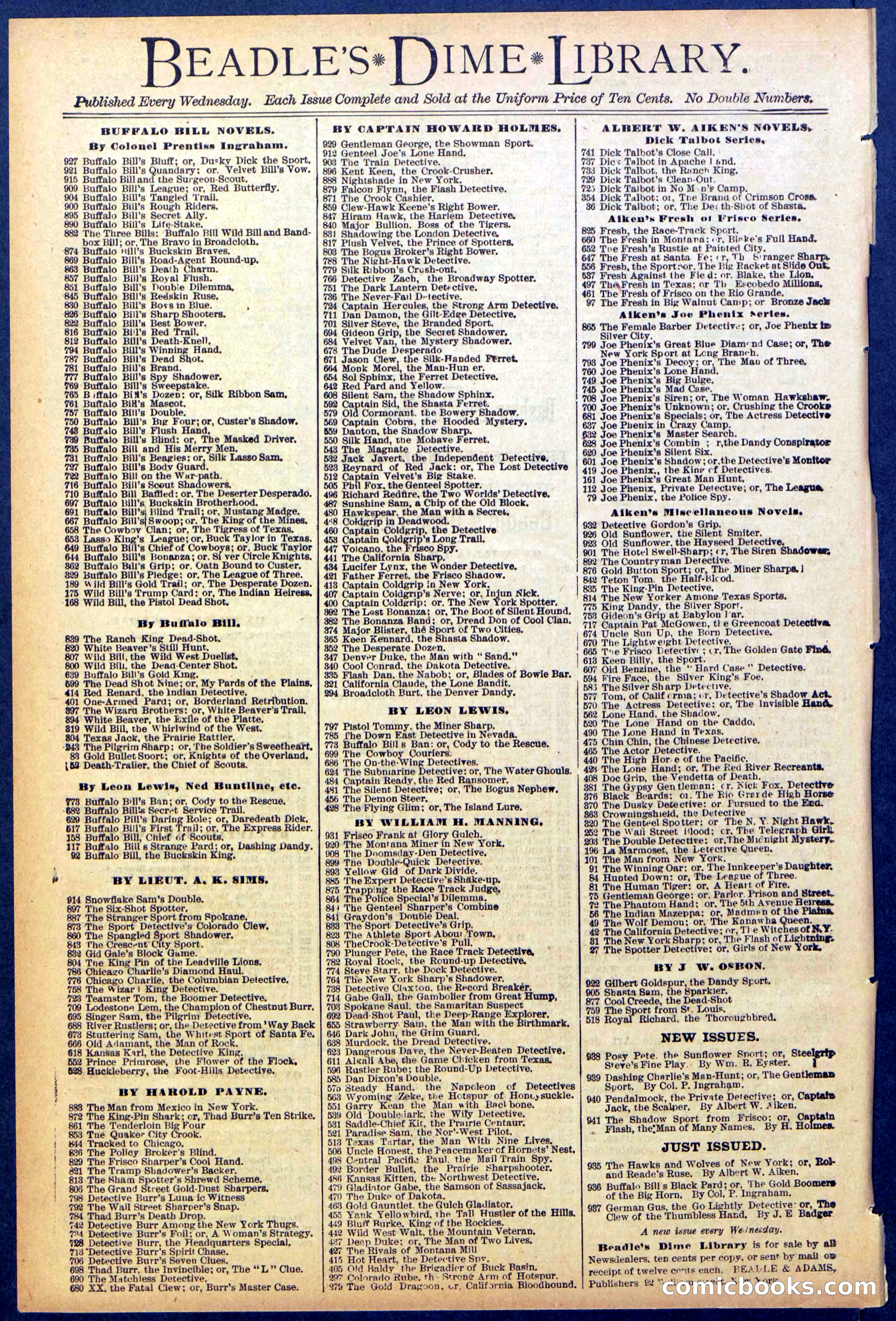 Beadle's New York Dime Library No. 938 — page 32 of 32