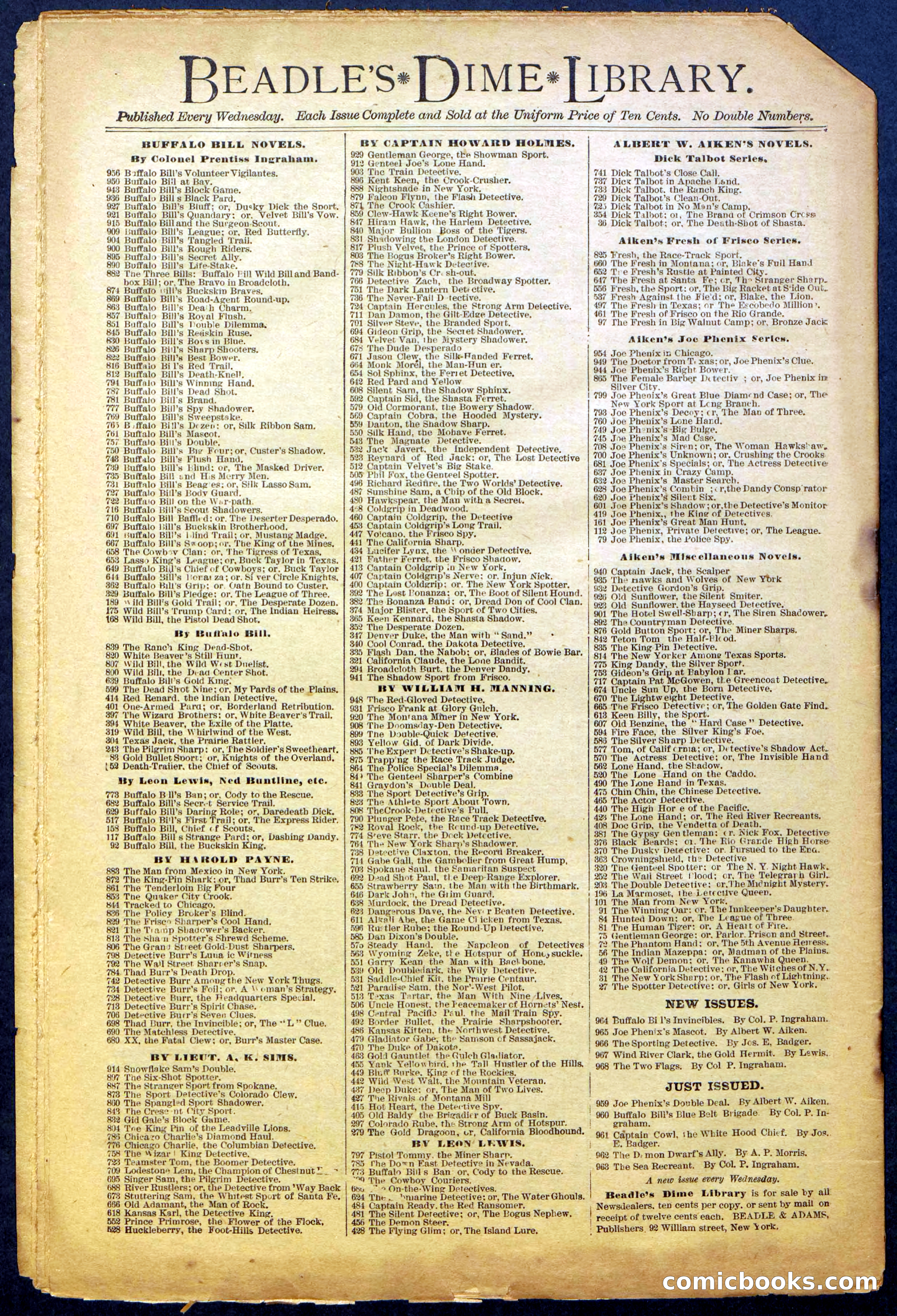 Beadle's Dime Library No. 965 — page 32 of 32