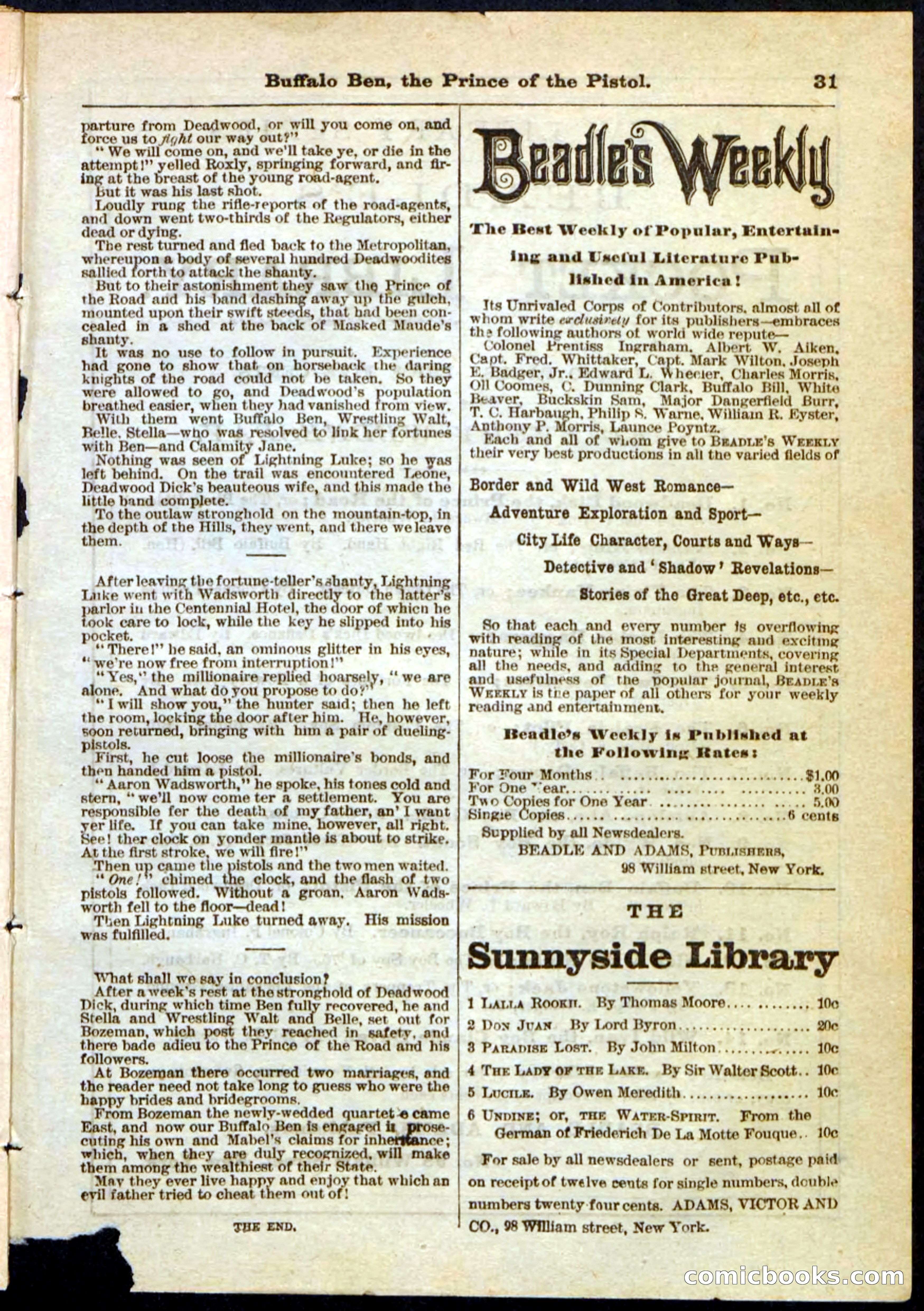 Beadle's Pocket Library, No. 10 — page 31 of 32