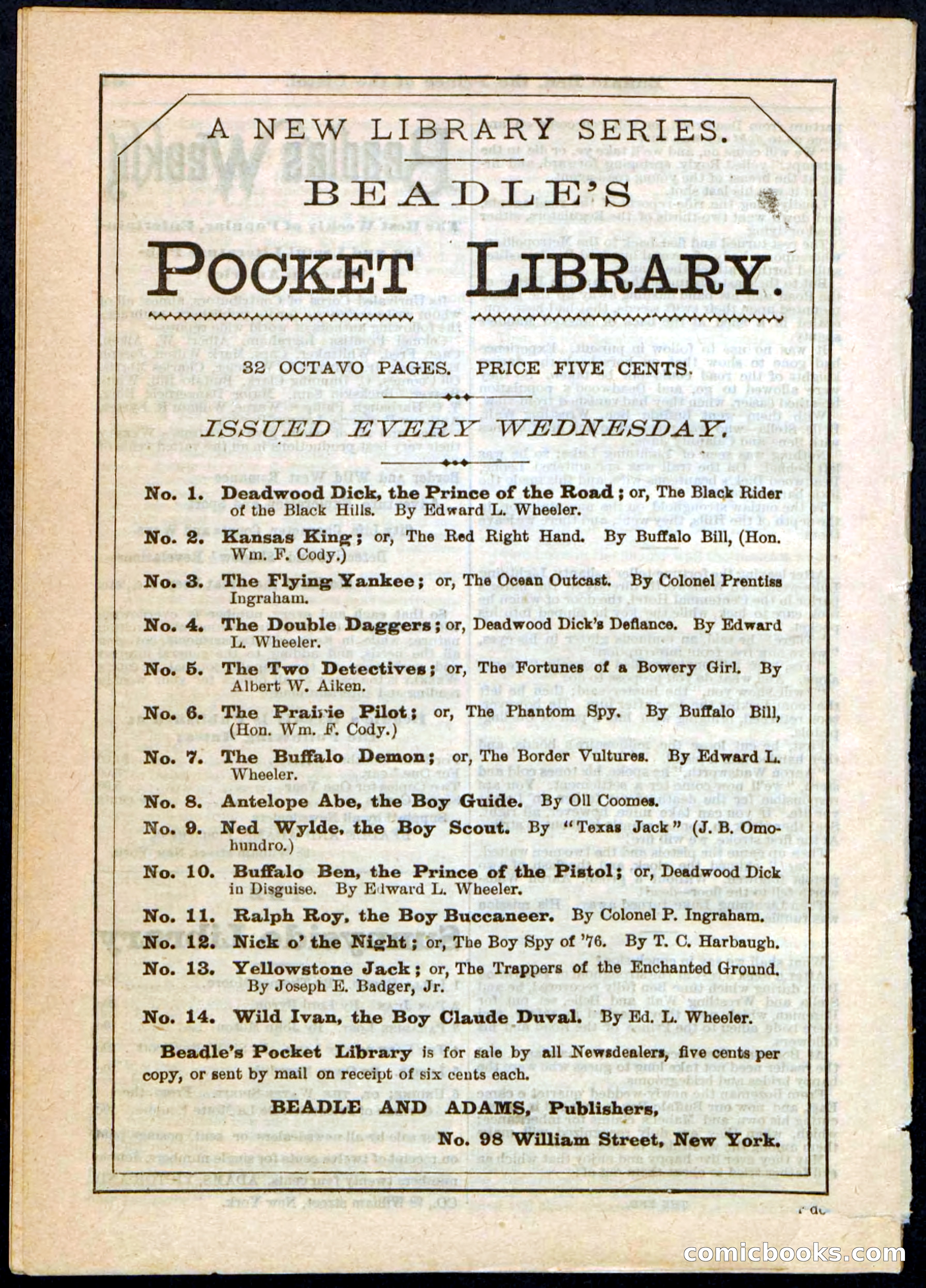 Beadle's Pocket Library, No. 10 — page 32 of 32