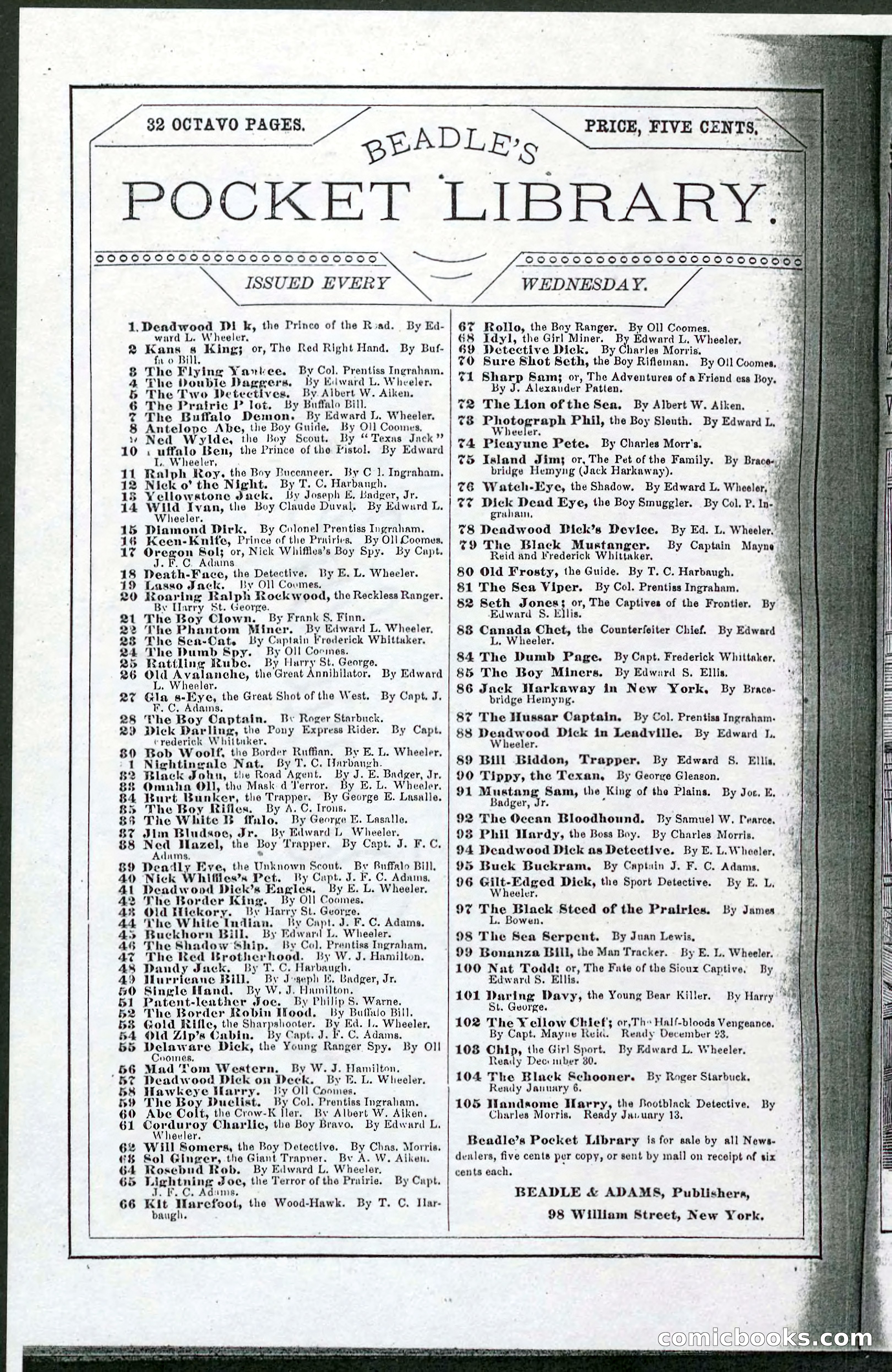 Beadle's Pocket Library No. 103 — page 32 of 32