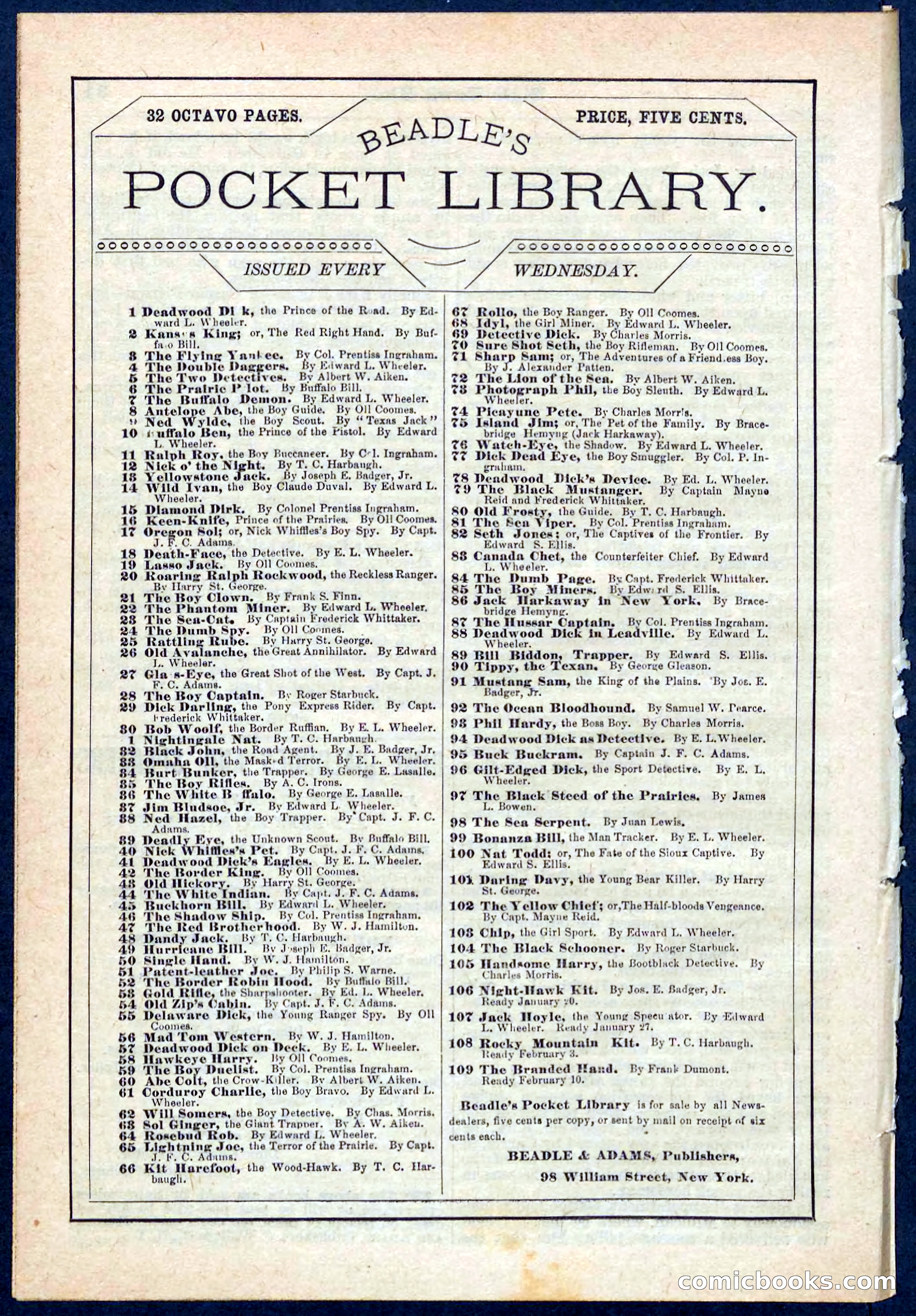 Beadle's Pocket Library No. 106 — page 32 of 32