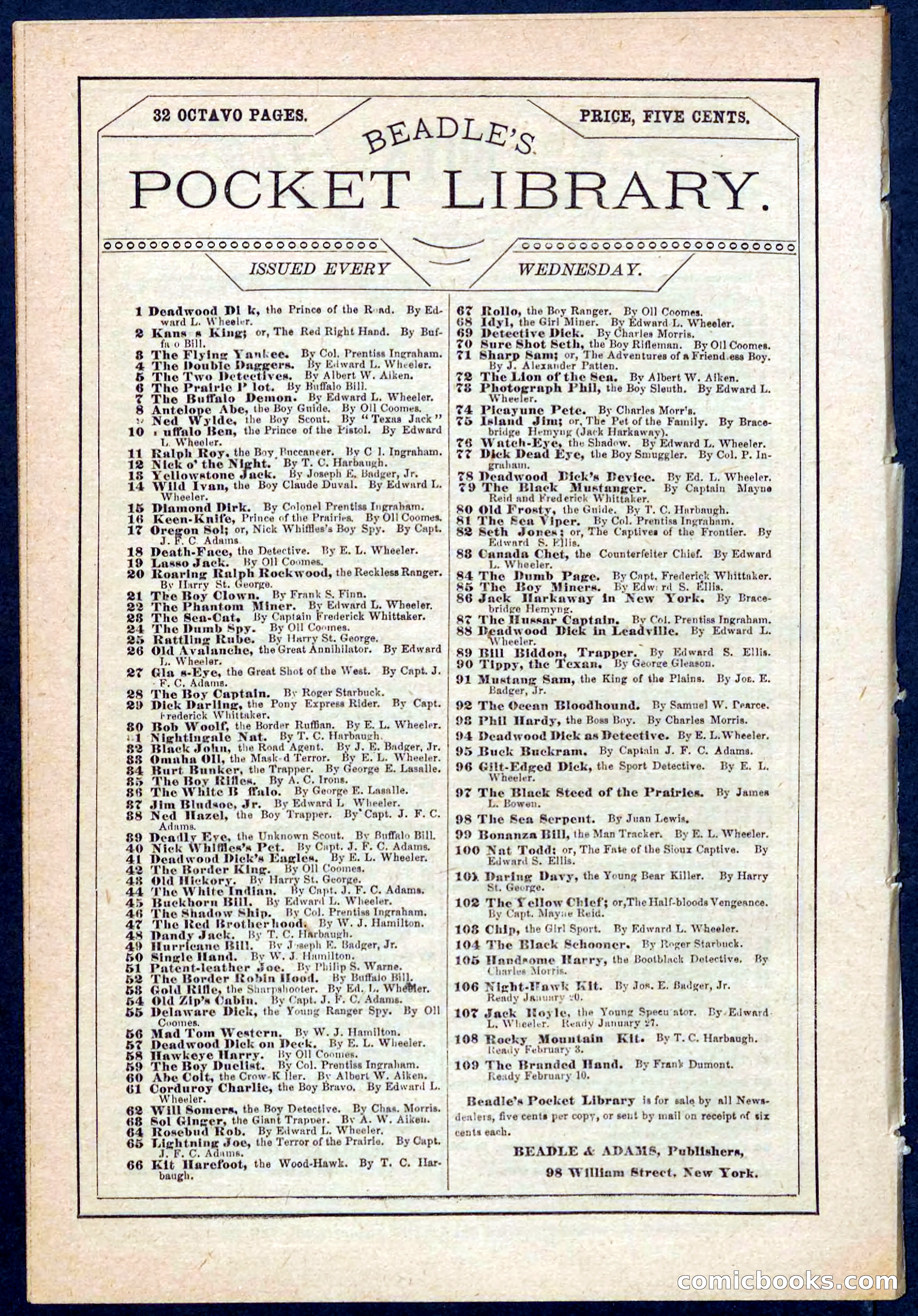 Beadle's Pocket Library No. 107 — page 32 of 32