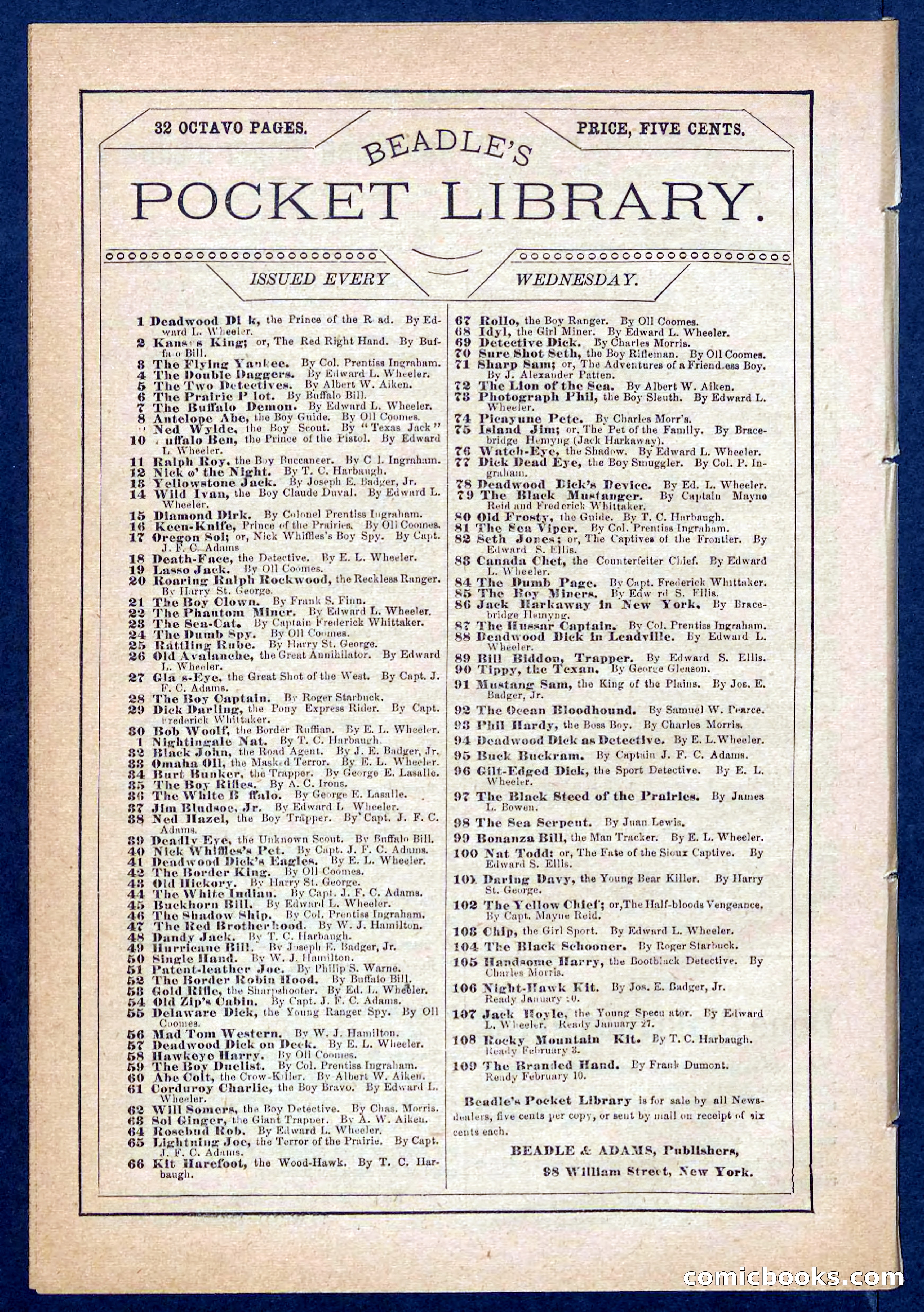 Beadle's Pocket Library No. 108 — page 32 of 32