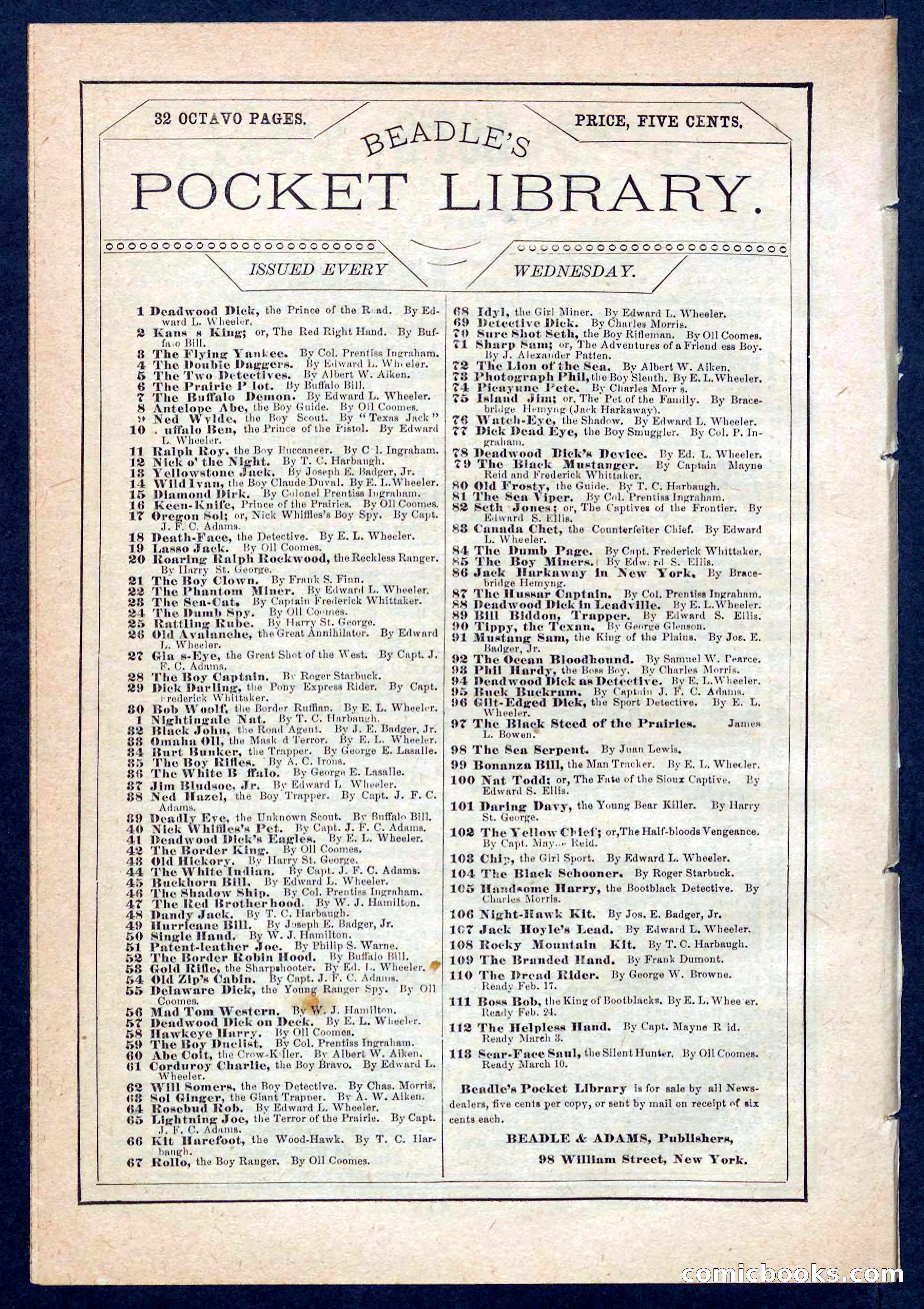 Beadle's Pocket Library No. 109 — page 32 of 32