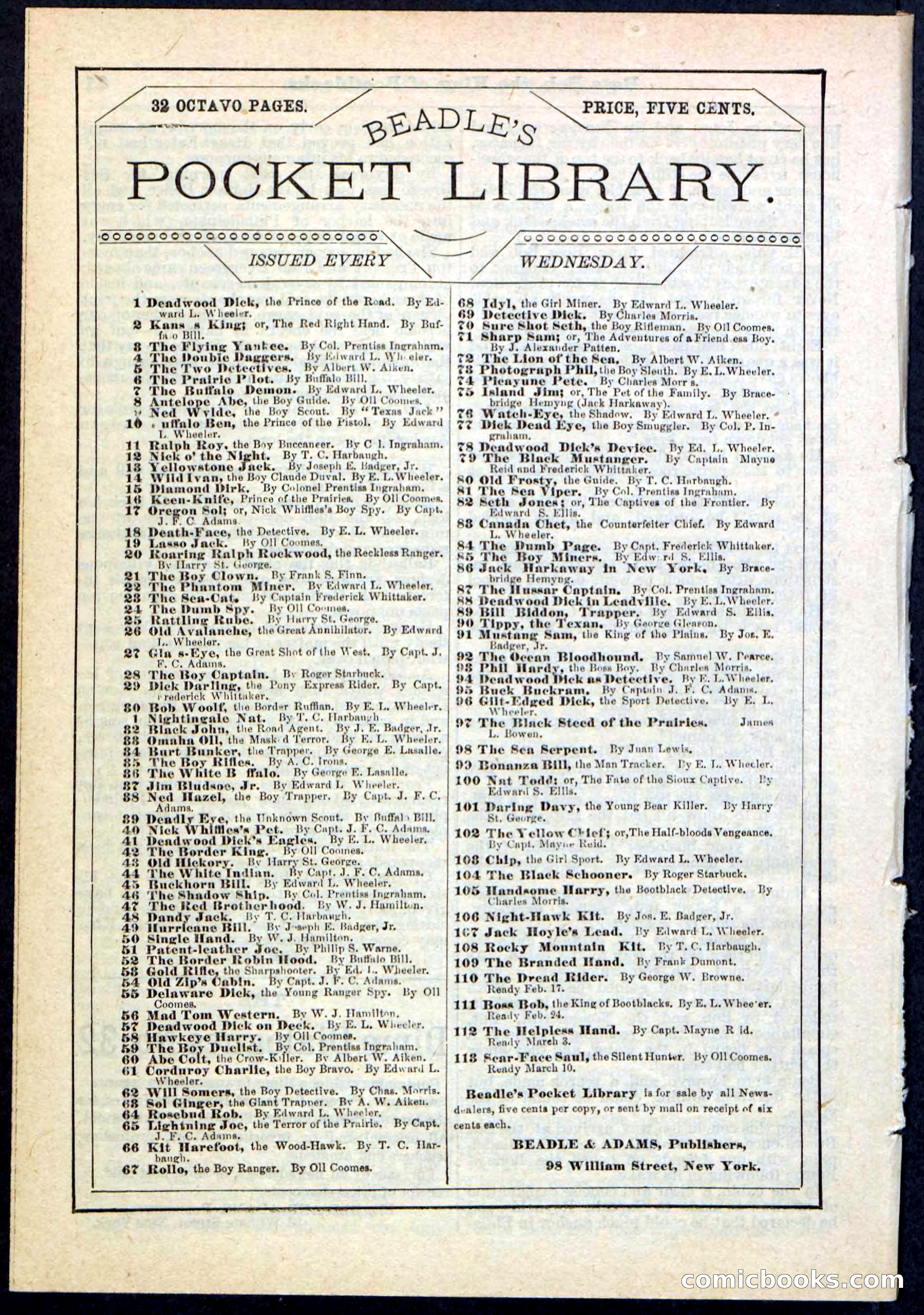 Beadle's Pocket Library No. 111 — page 32 of 32