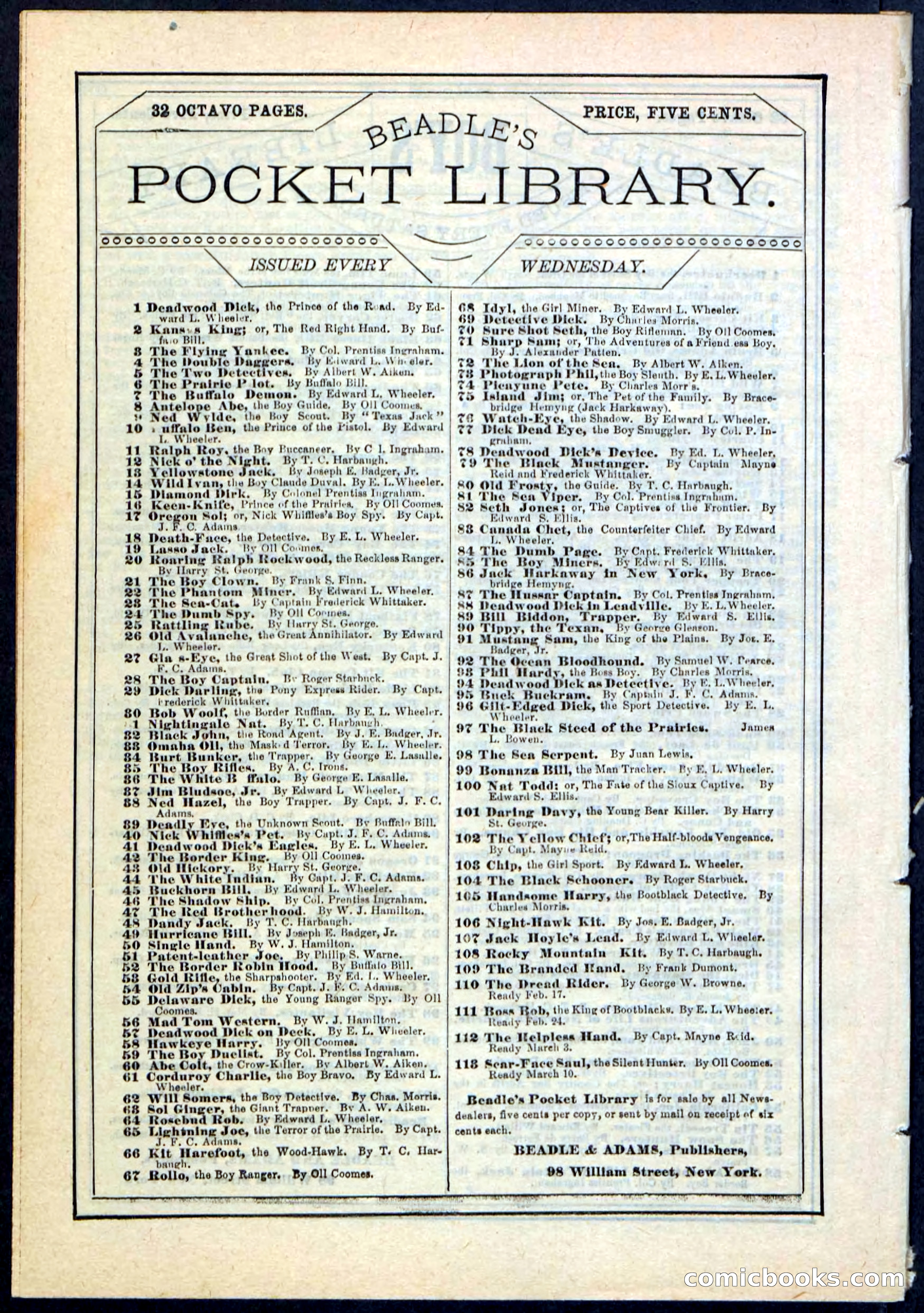 Beadle's Pocket Library, No. 112 — page 32 of 32