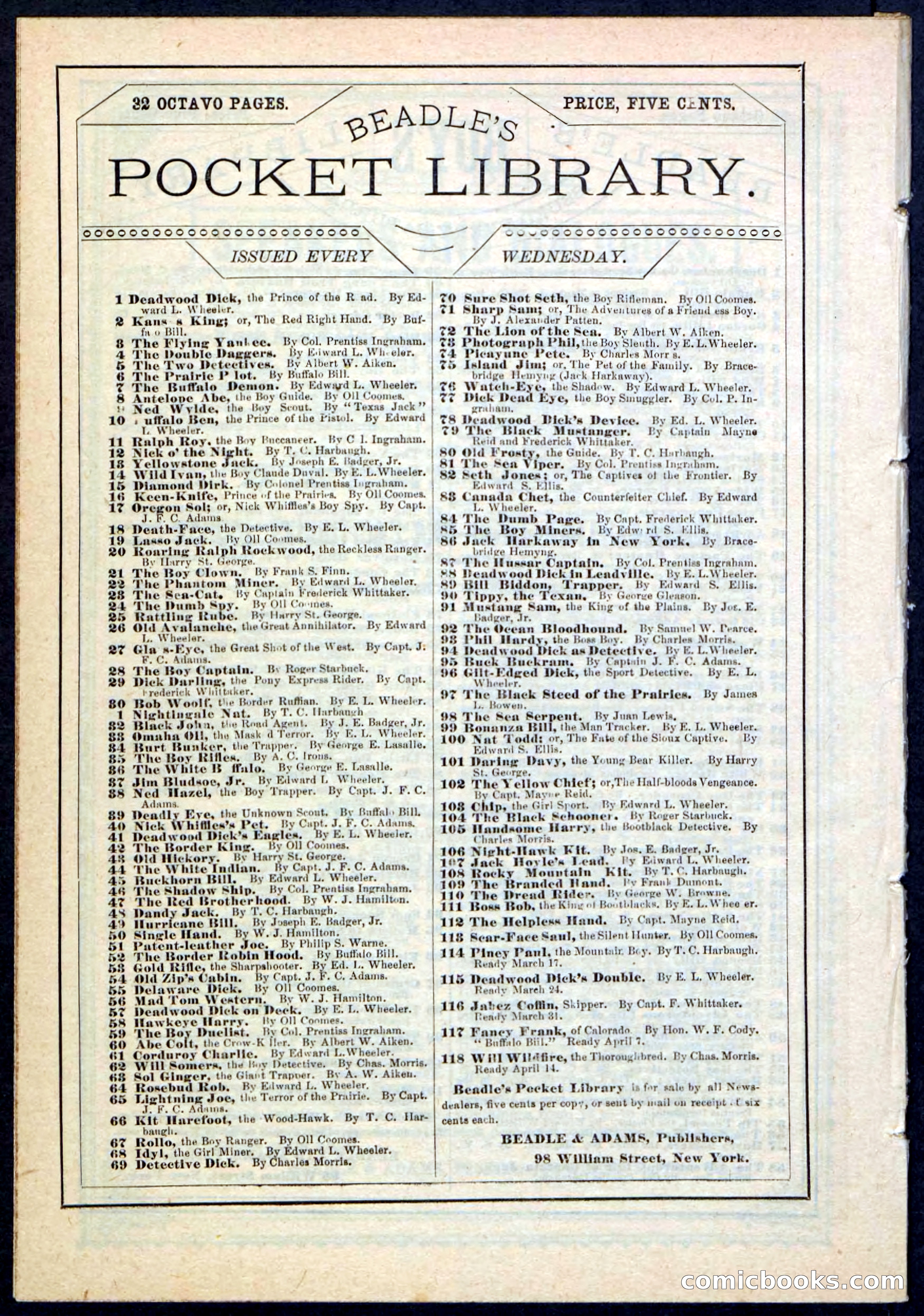 Beadle's Pocket Library No. 113 — page 32 of 32