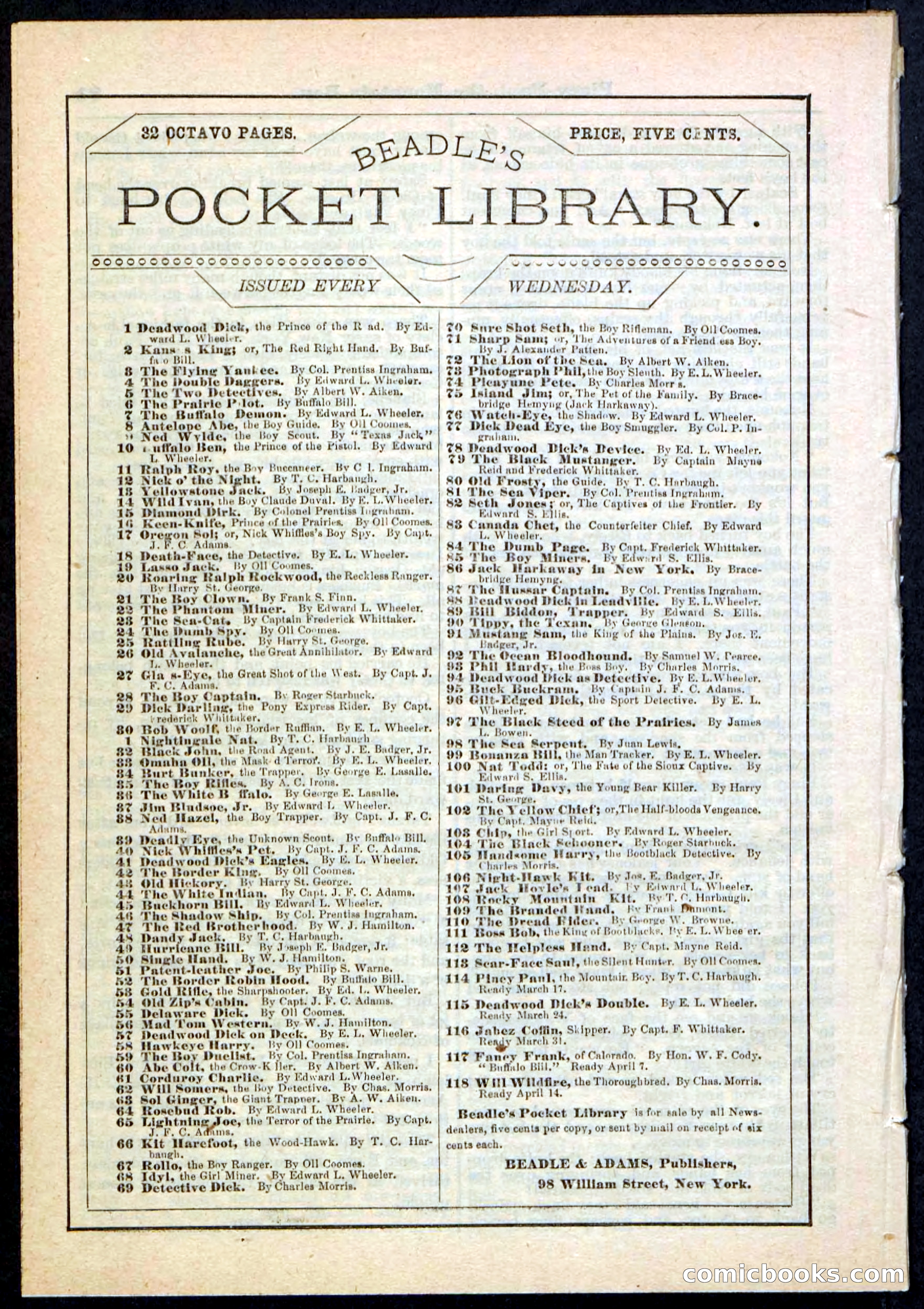 Beadle's Pocket Library No. 114 — page 32 of 32