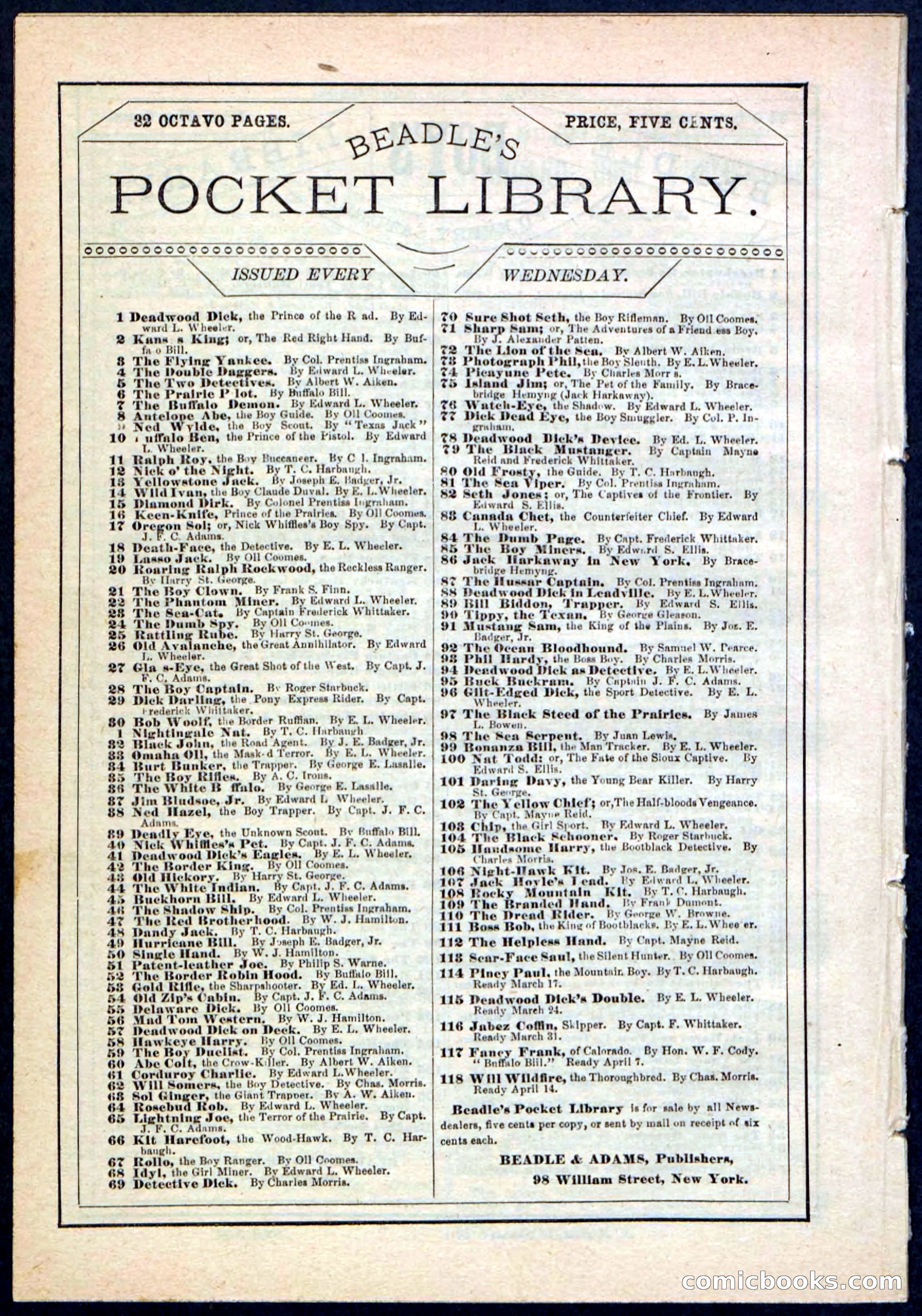 Beadle's Pocket Library No. 115 — page 32 of 32