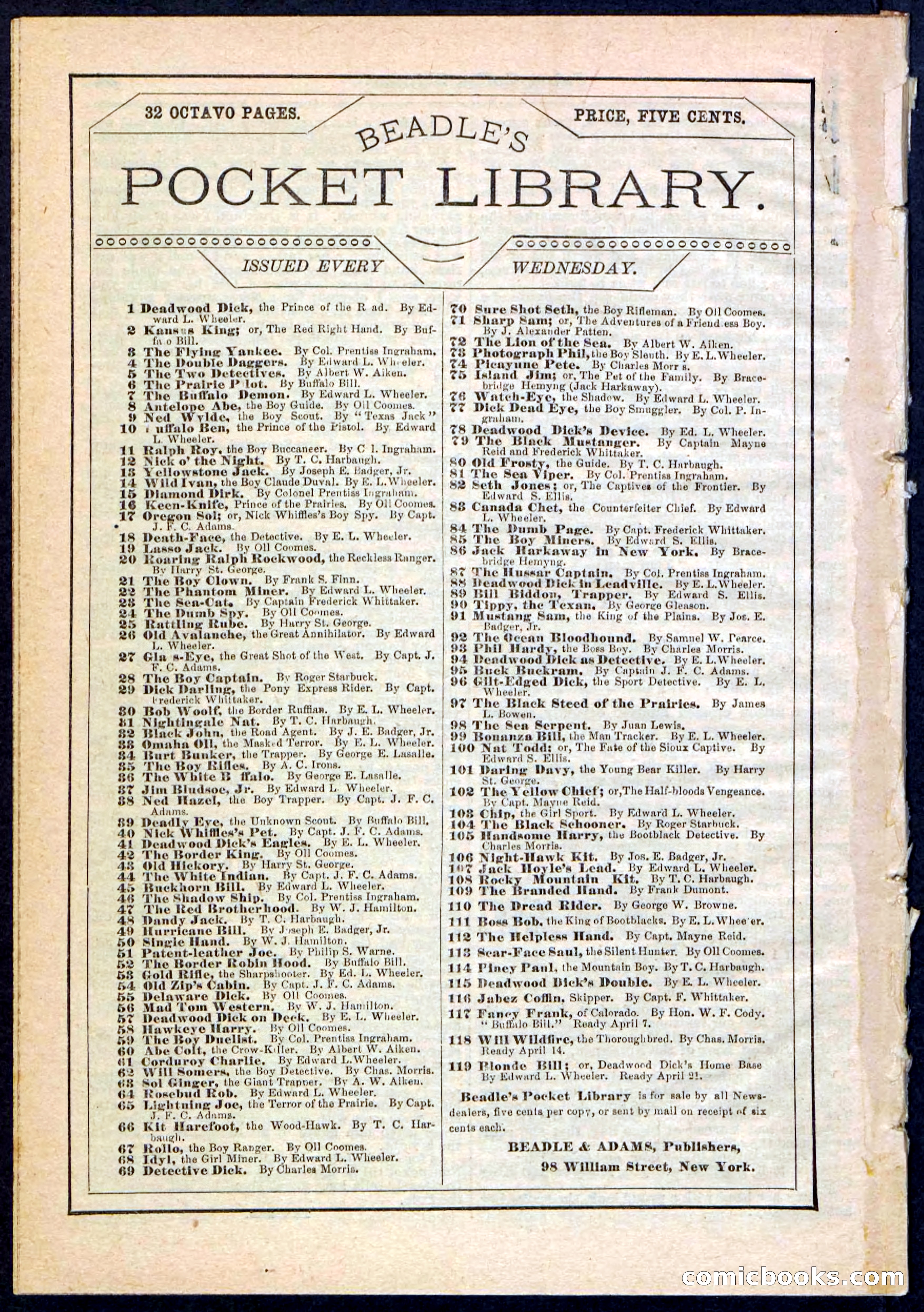 Beadle's Pocket Library No. 116 — page 32 of 32