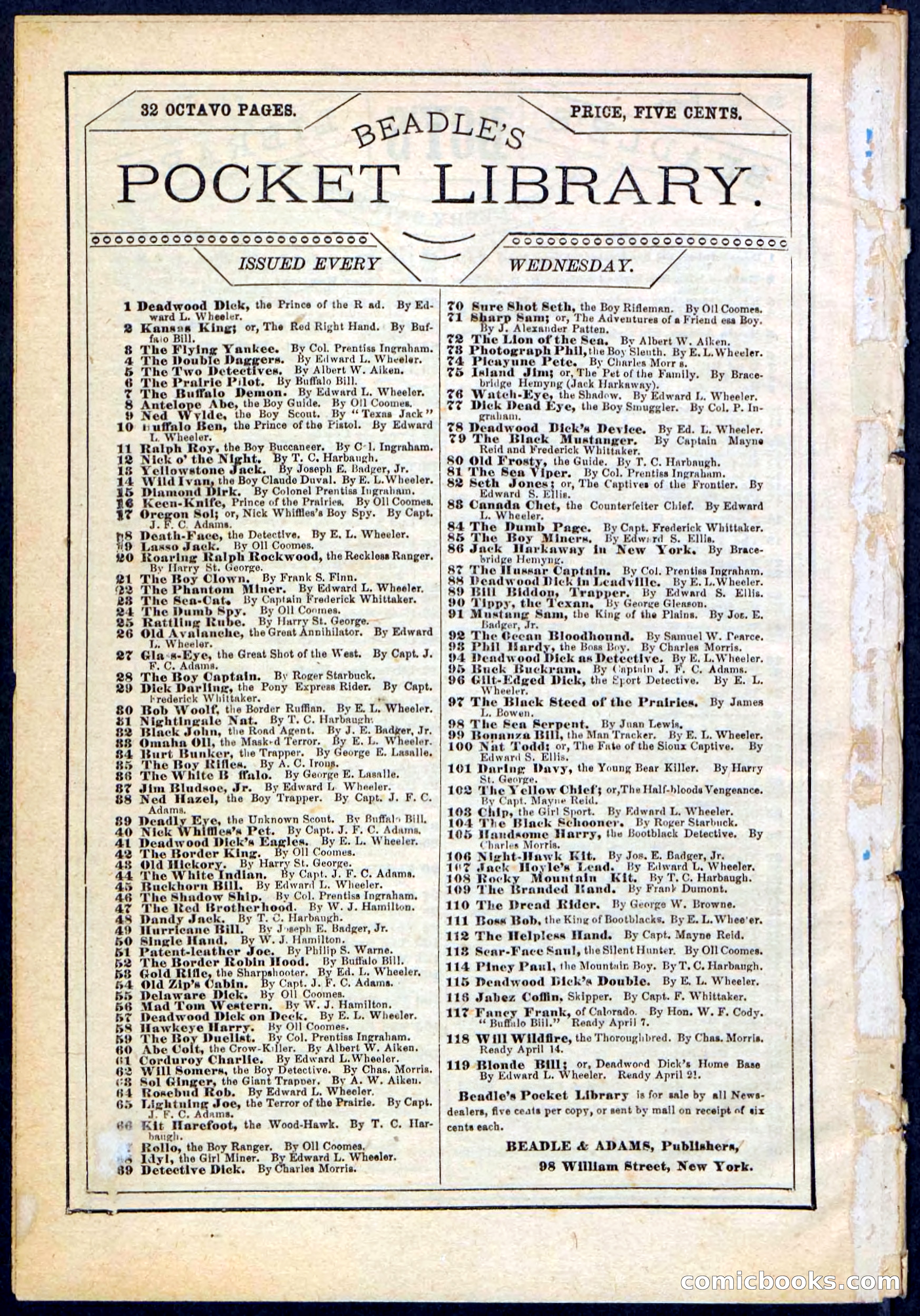 Beadle's Pocket Library No. 117 — page 32 of 32