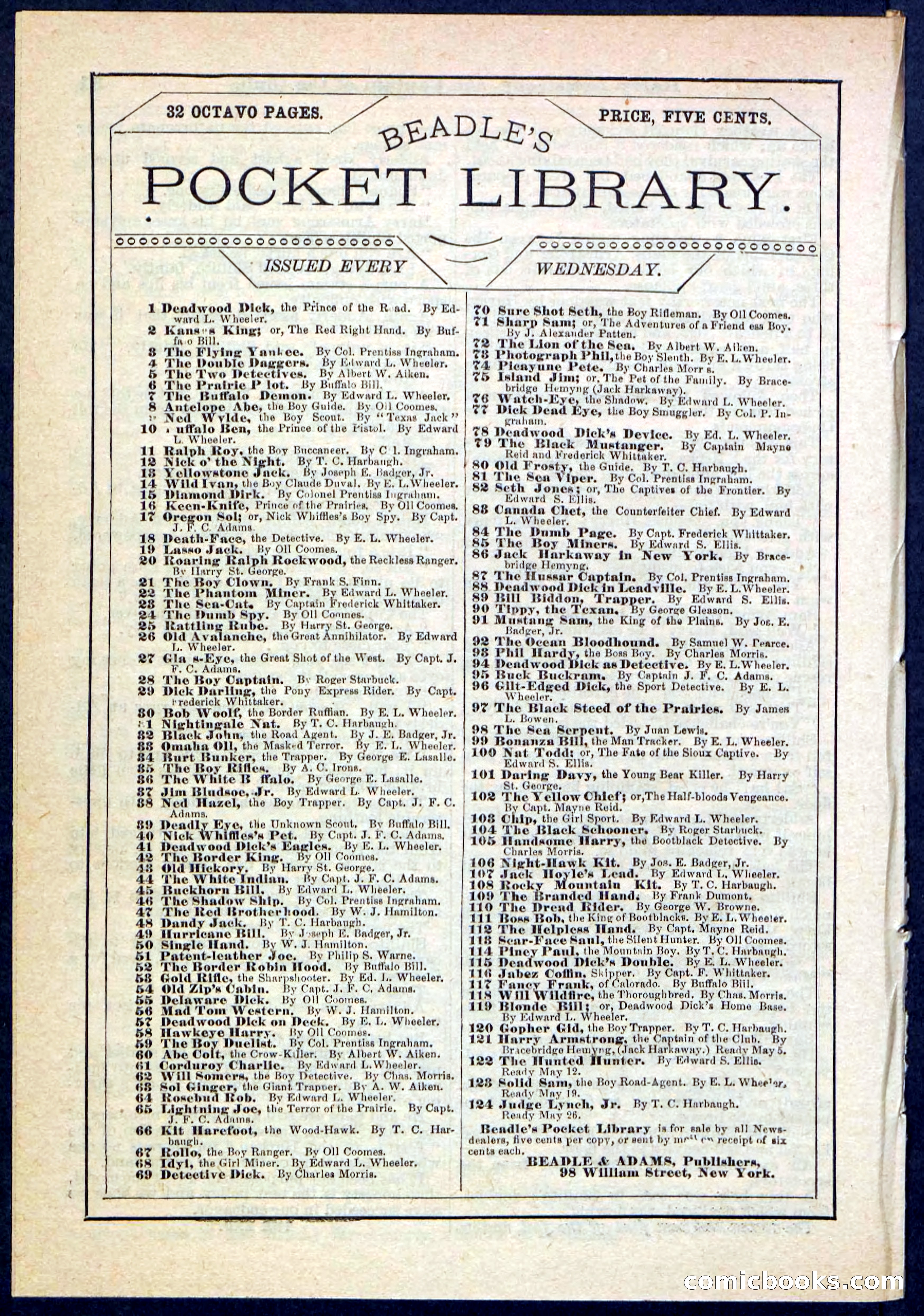 Beadle's Pocket Library No. 121 — page 32 of 32