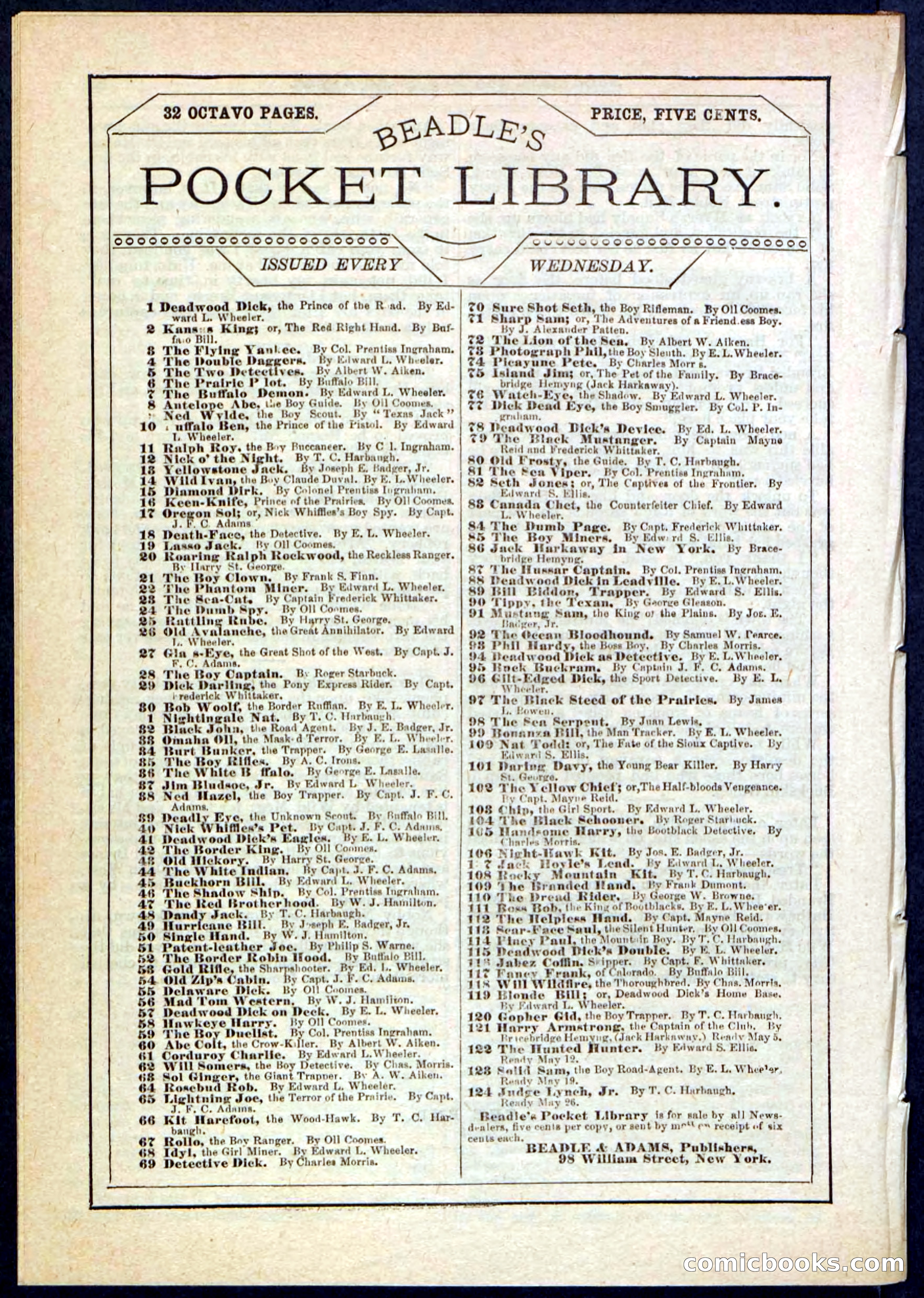 Beadle's Pocket Library No. 123 — page 32 of 32