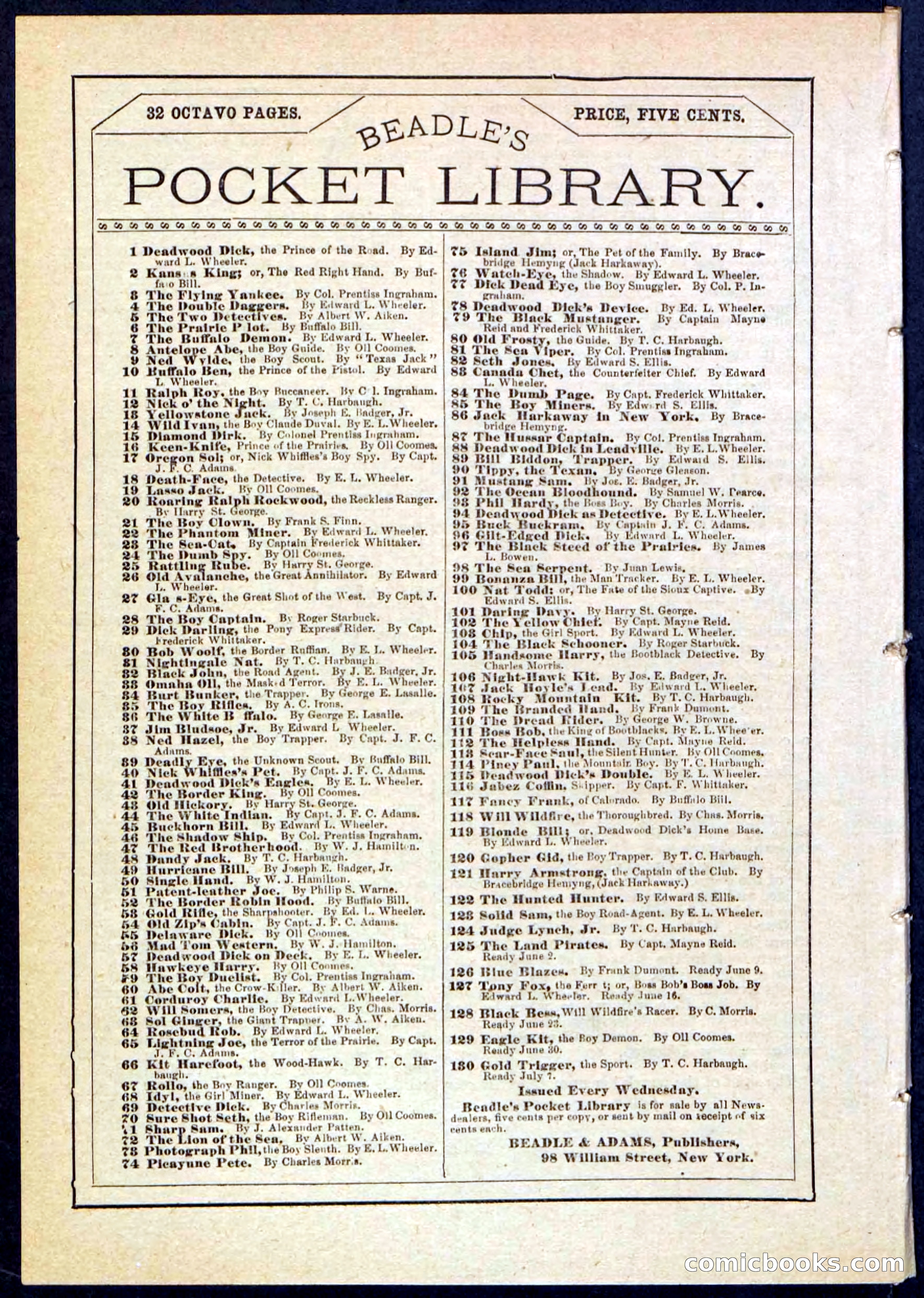 Beadle's Pocket Library No. 127 — page 32 of 32