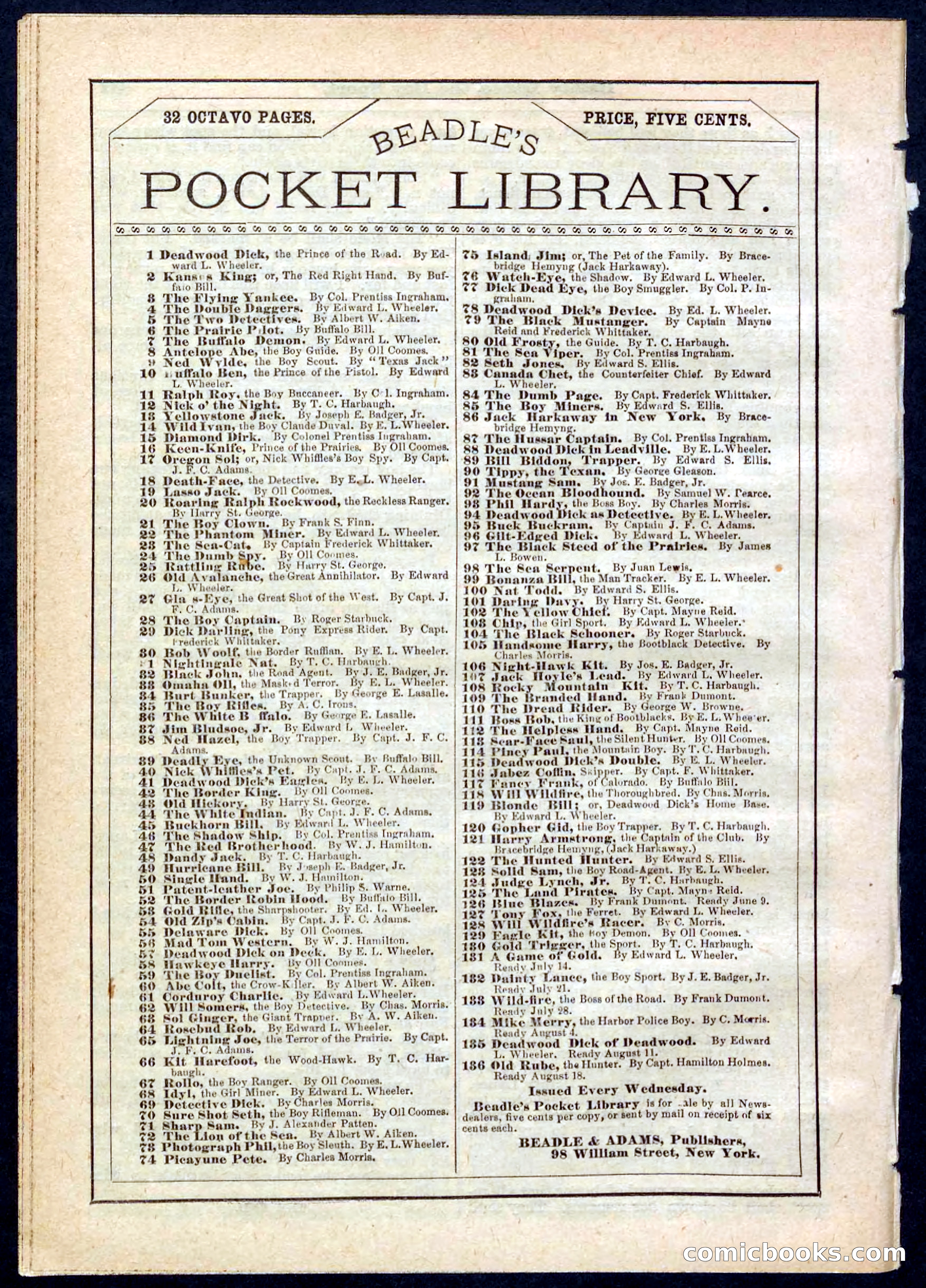 Beadle's Pocket Library No. 132 — page 32 of 32