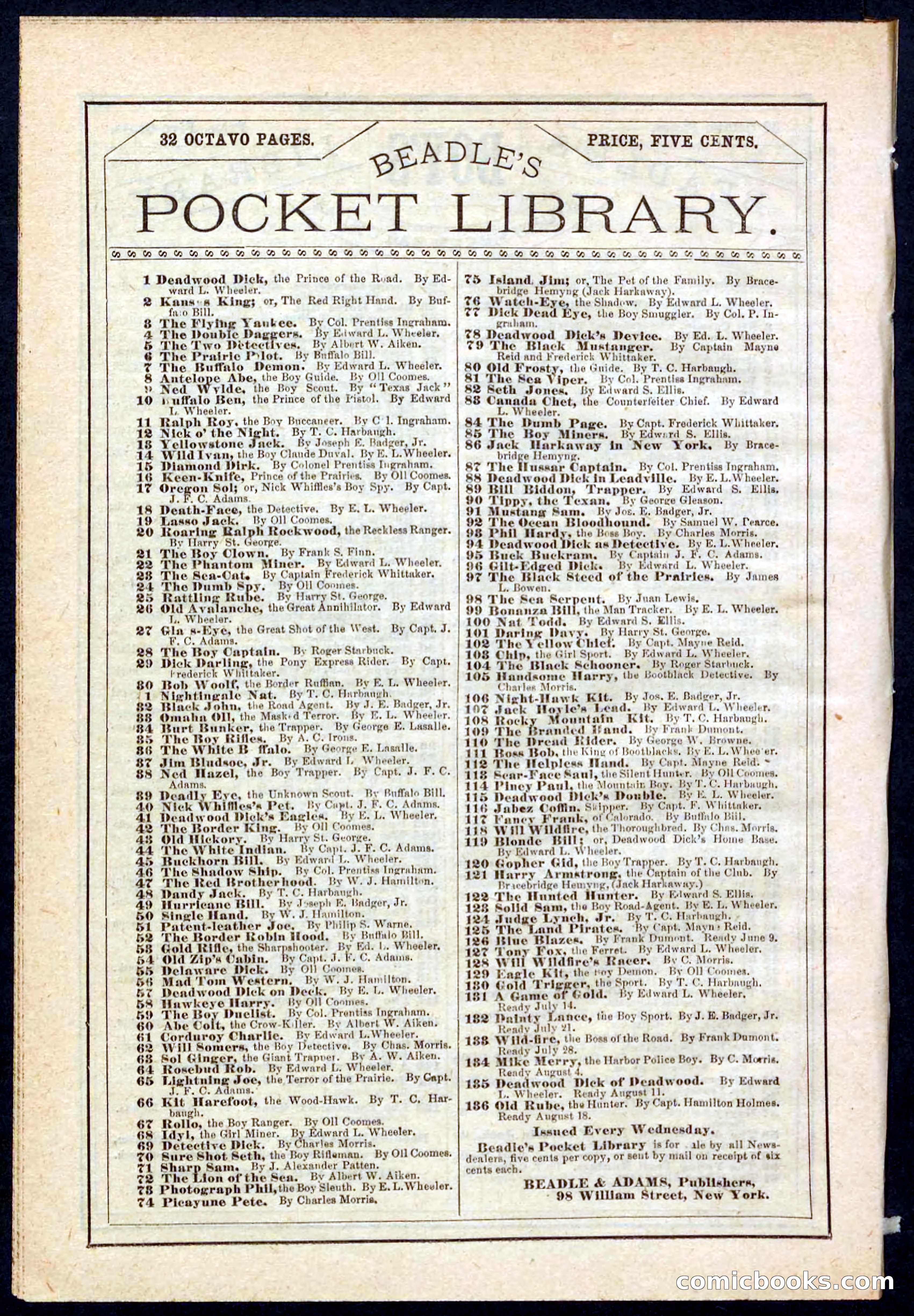 Beadle's Pocket Library No. 133 — page 32 of 32
