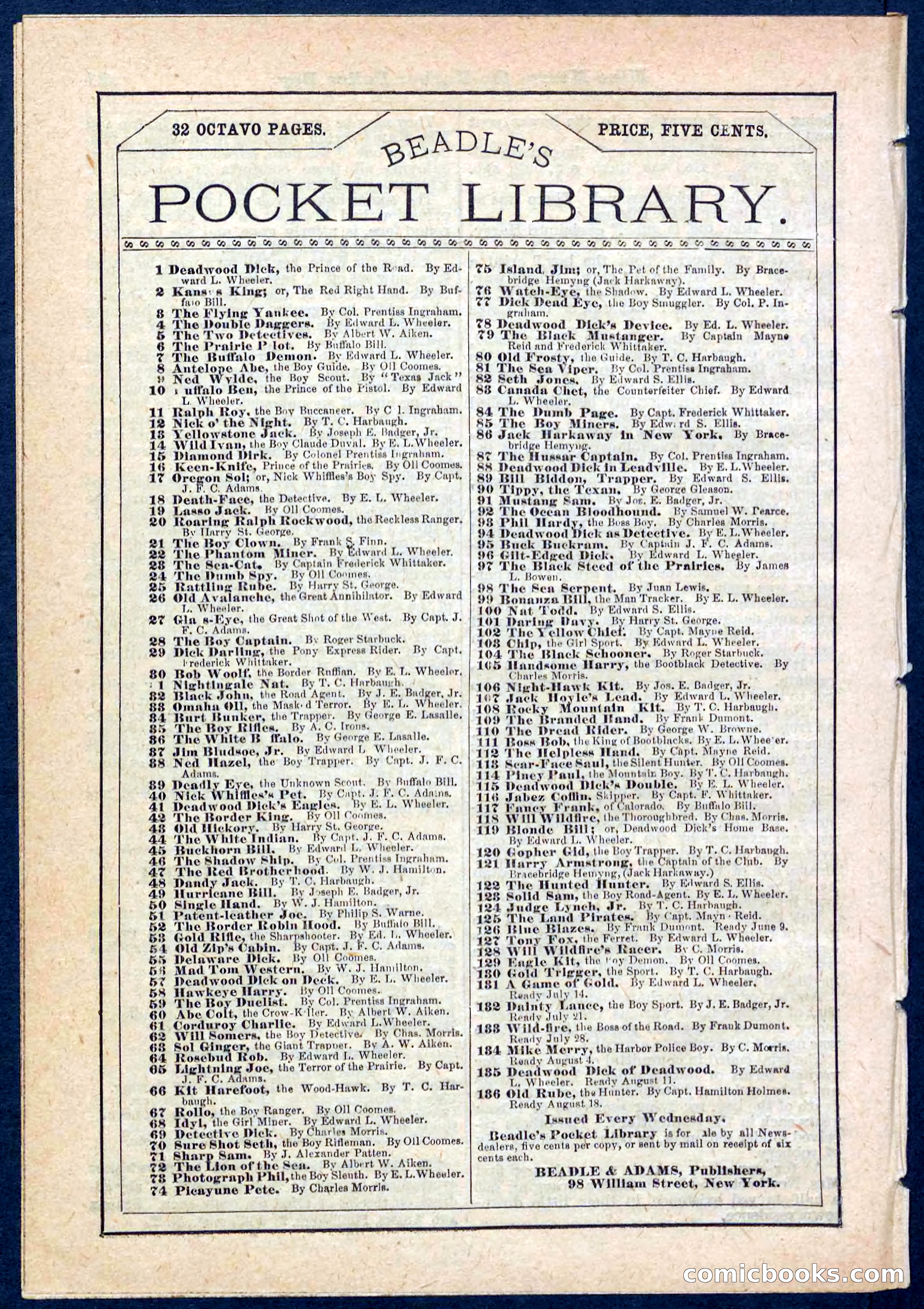 Beadle's Pocket Library No. 134 — page 32 of 32