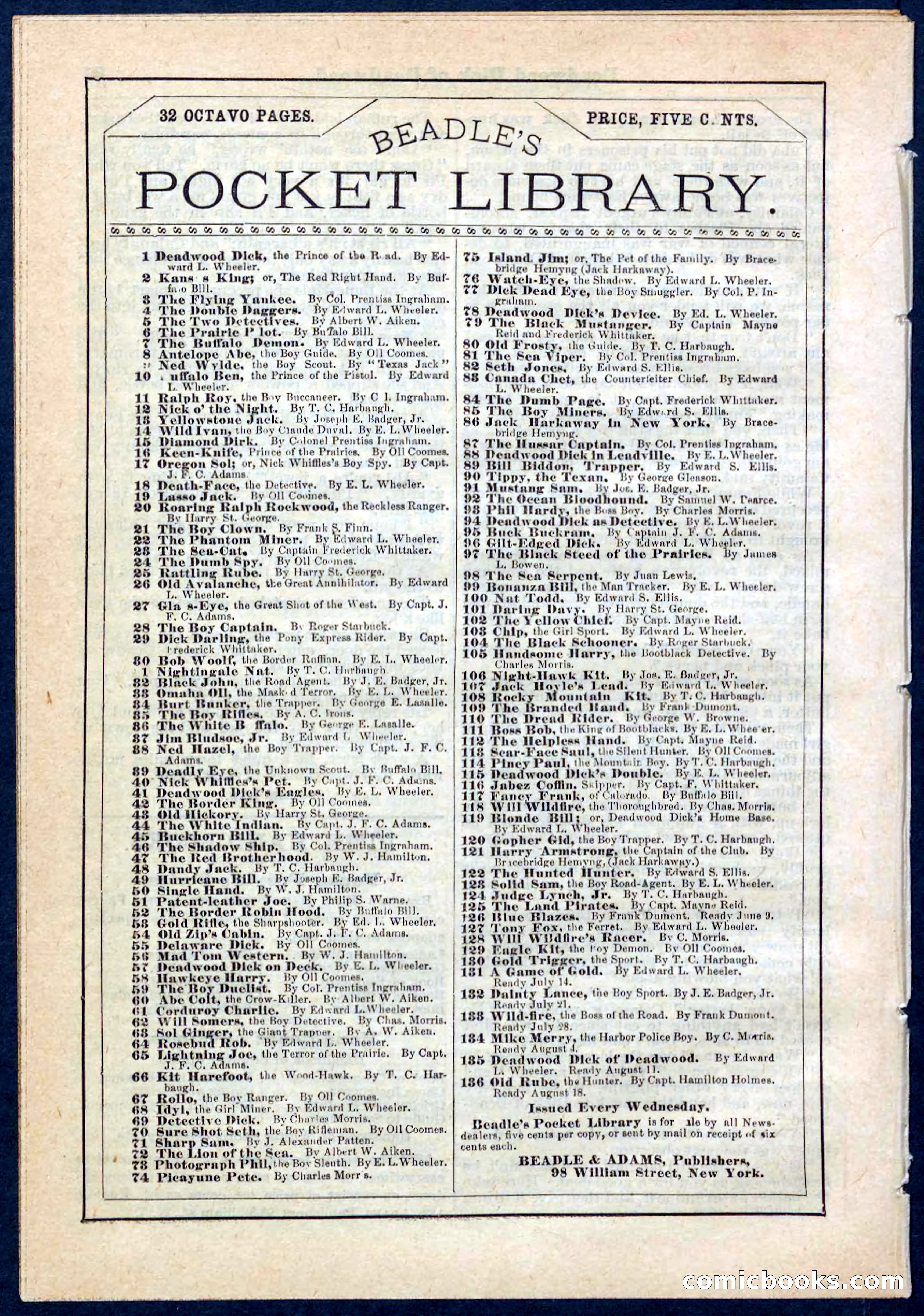 Beadle's Pocket Library No. 135 — page 32 of 32