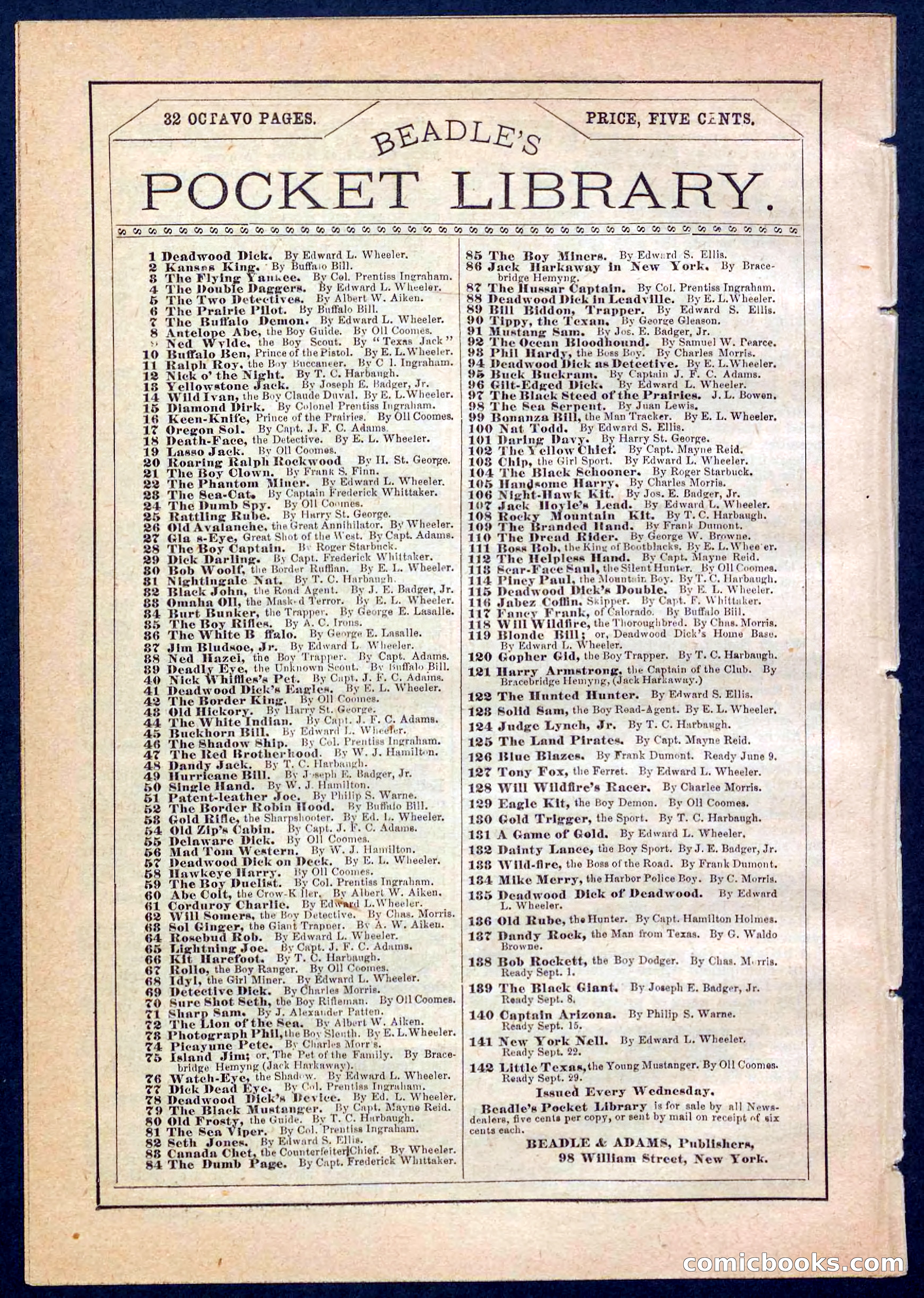 Beadle's Pocket Library No. 137 — page 32 of 32