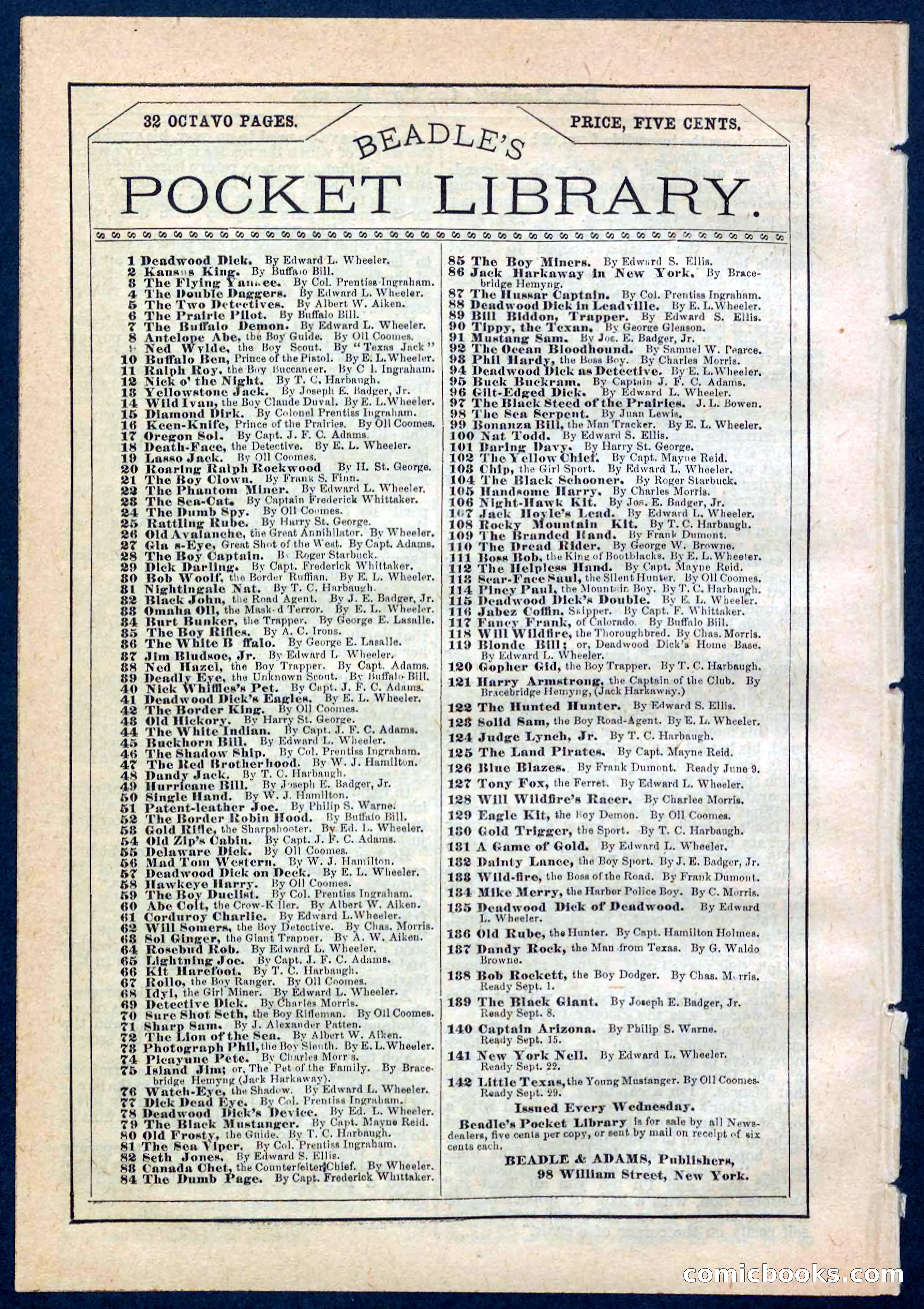 Beadle's Pocket Library, No. 138 — page 32 of 32