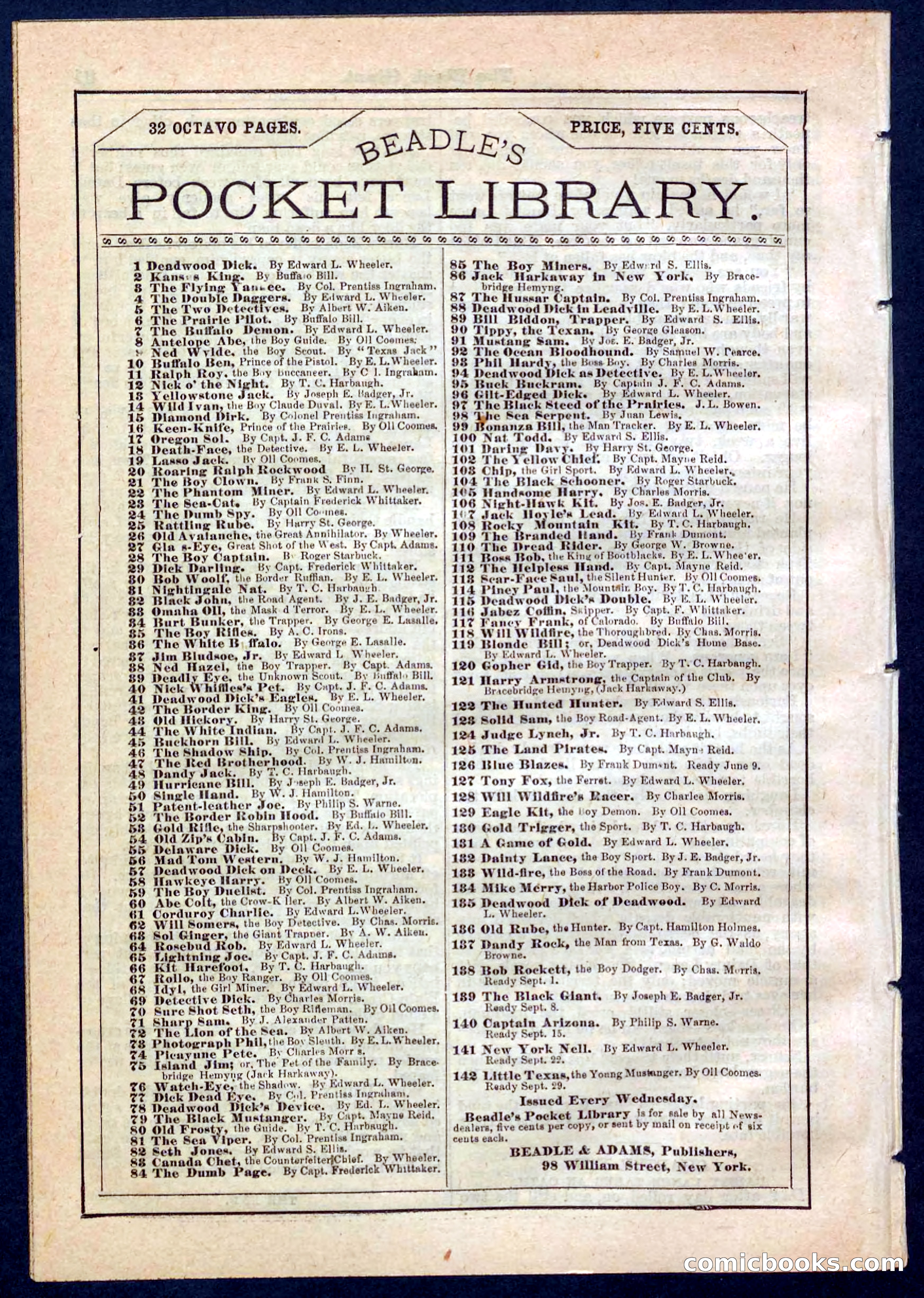 Beadle's Pocket Library No. 139 — page 32 of 32