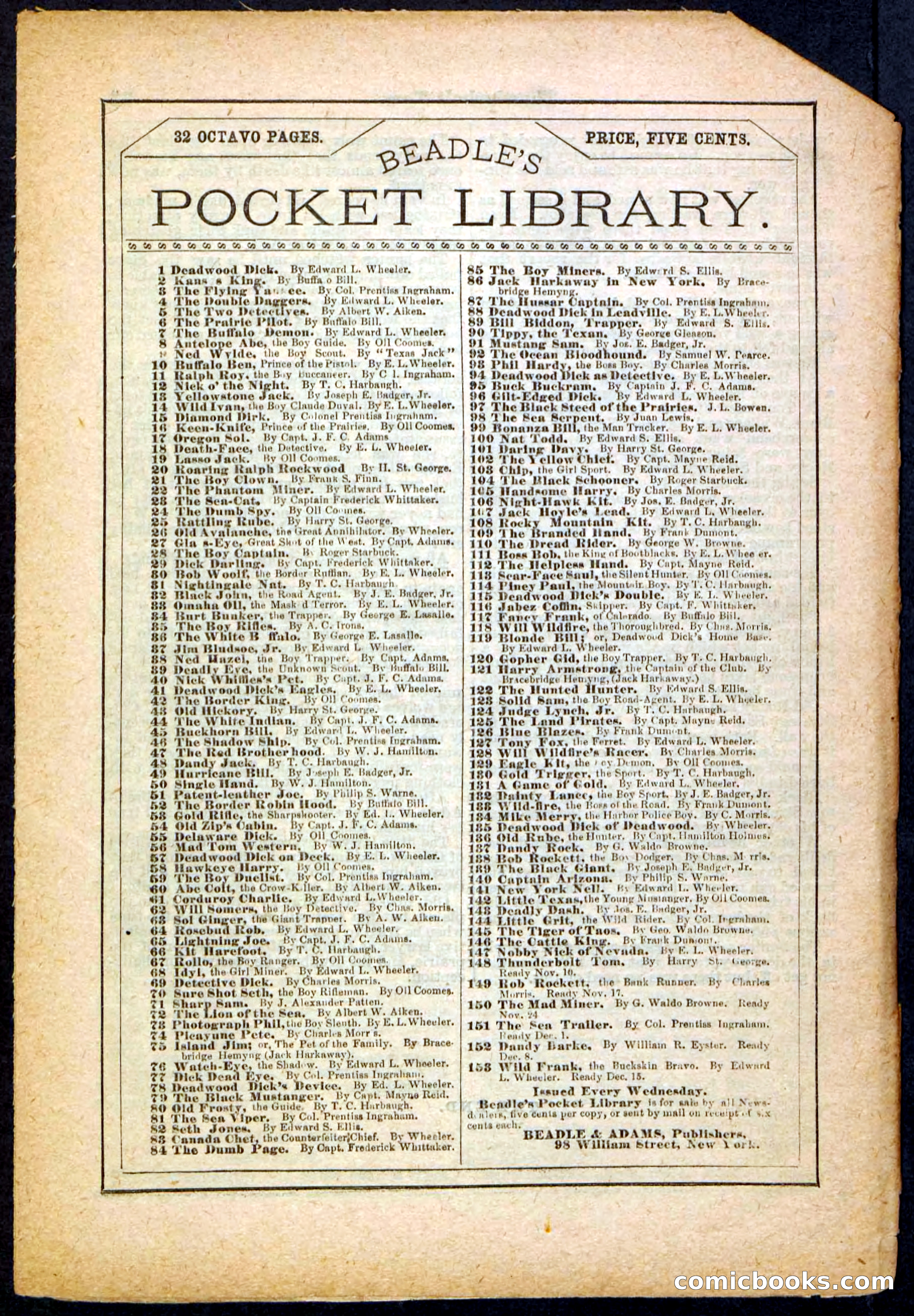 Beadle's Pocket Library No. 148 — page 32 of 32