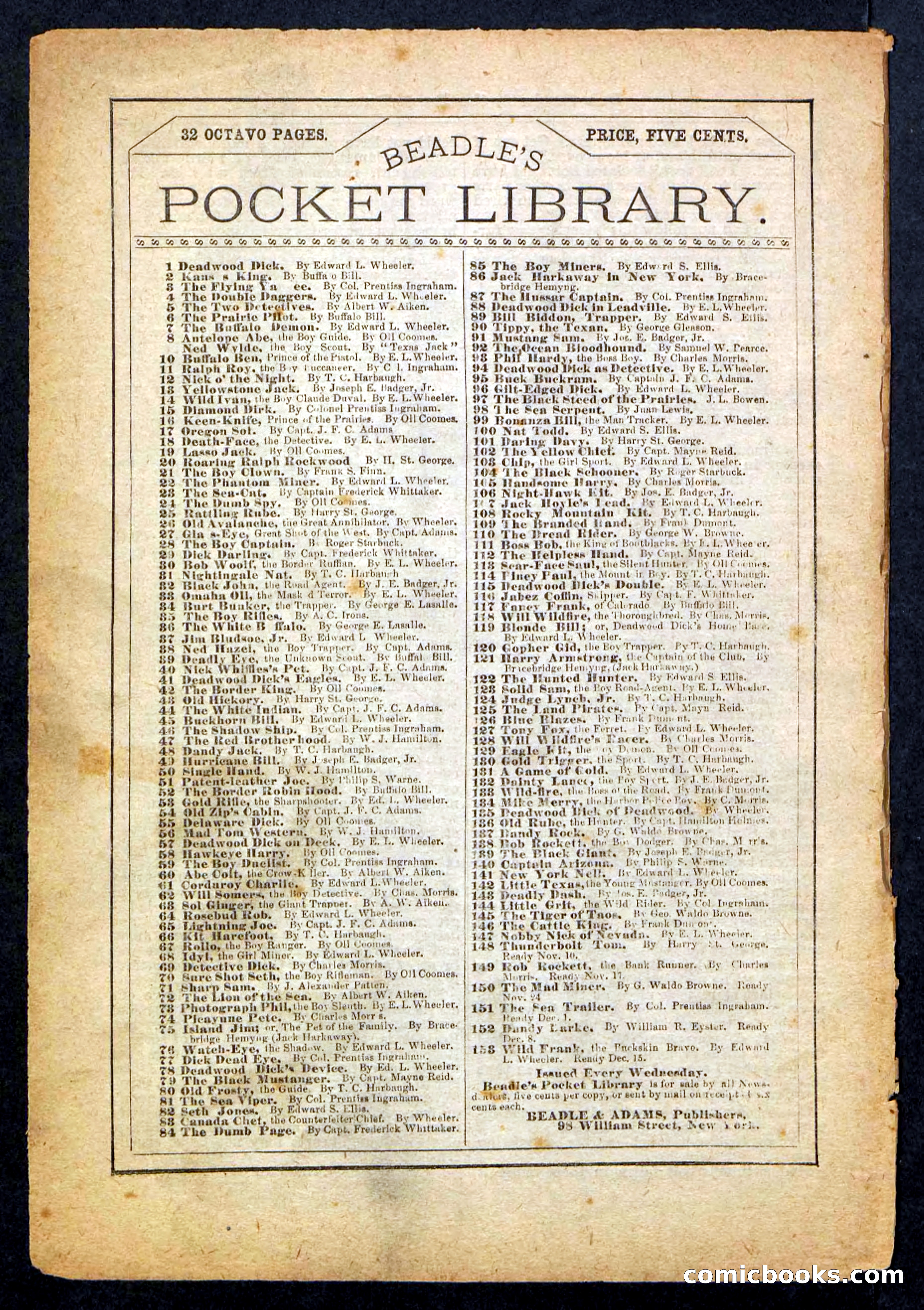 Beadle's Pocket Library No. 149 — page 32 of 32