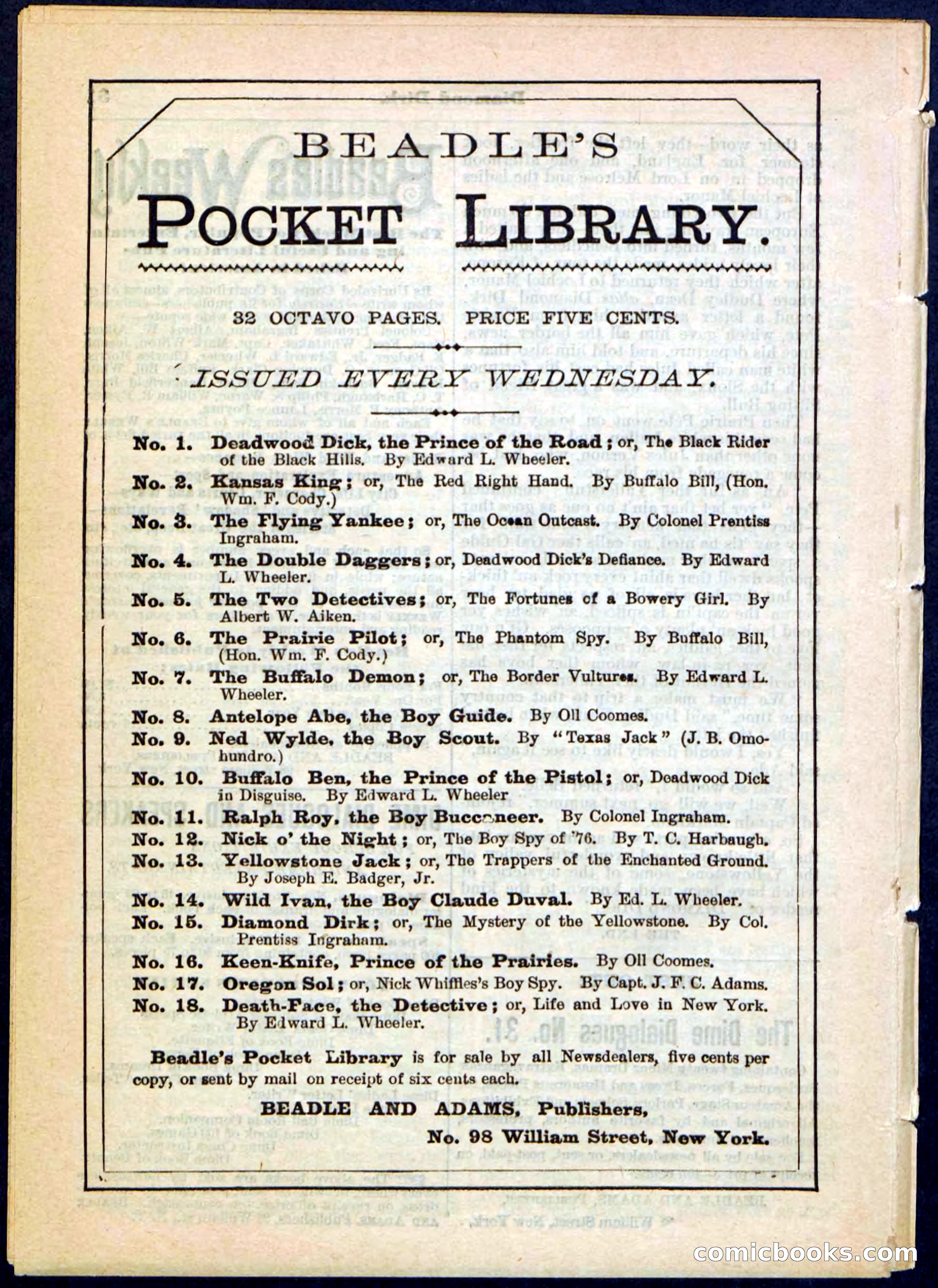 Beadle's Pocket Library No. 15 — page 32 of 32