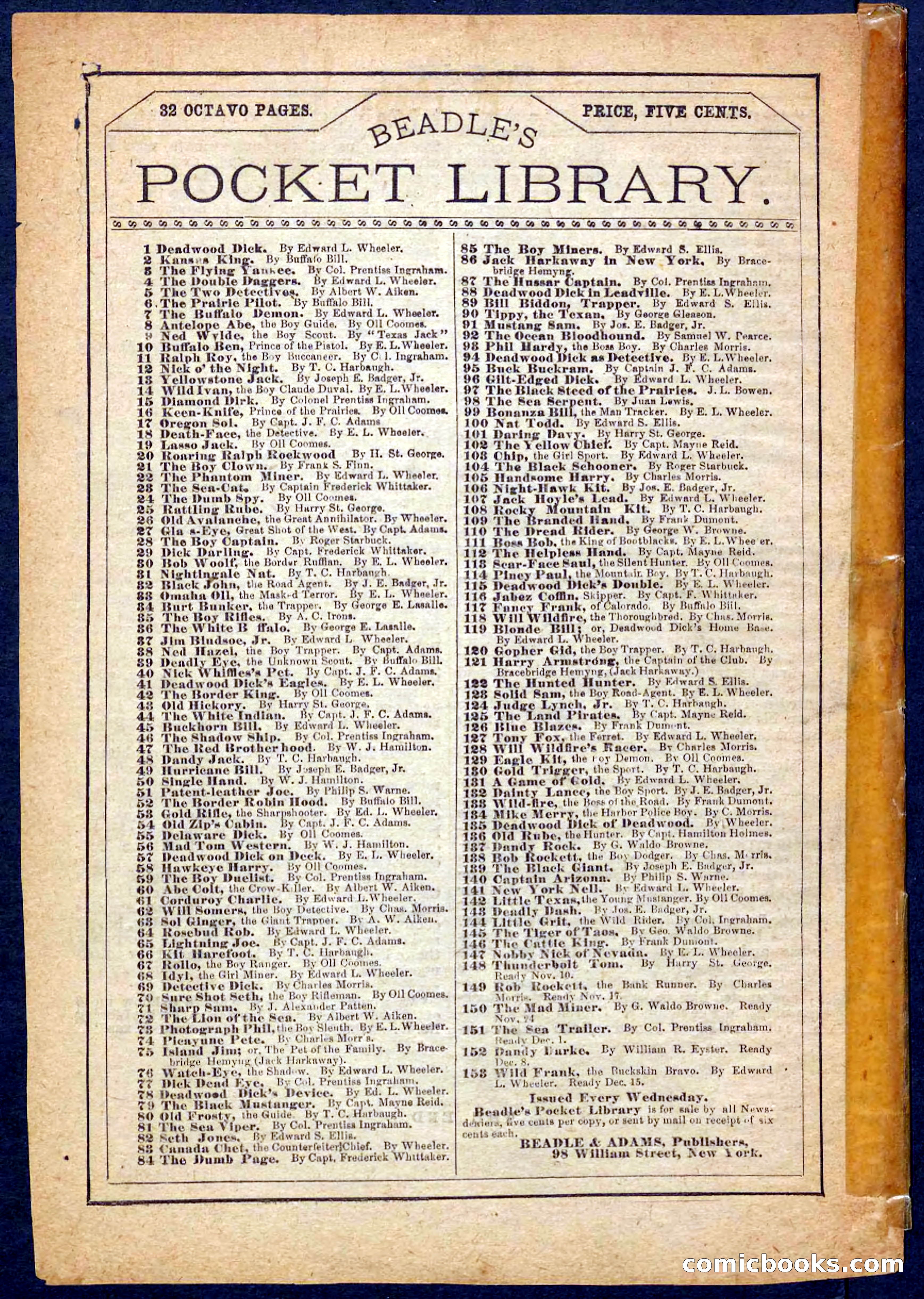 Beadle's Pocket Library, No. 150 — page 32 of 32