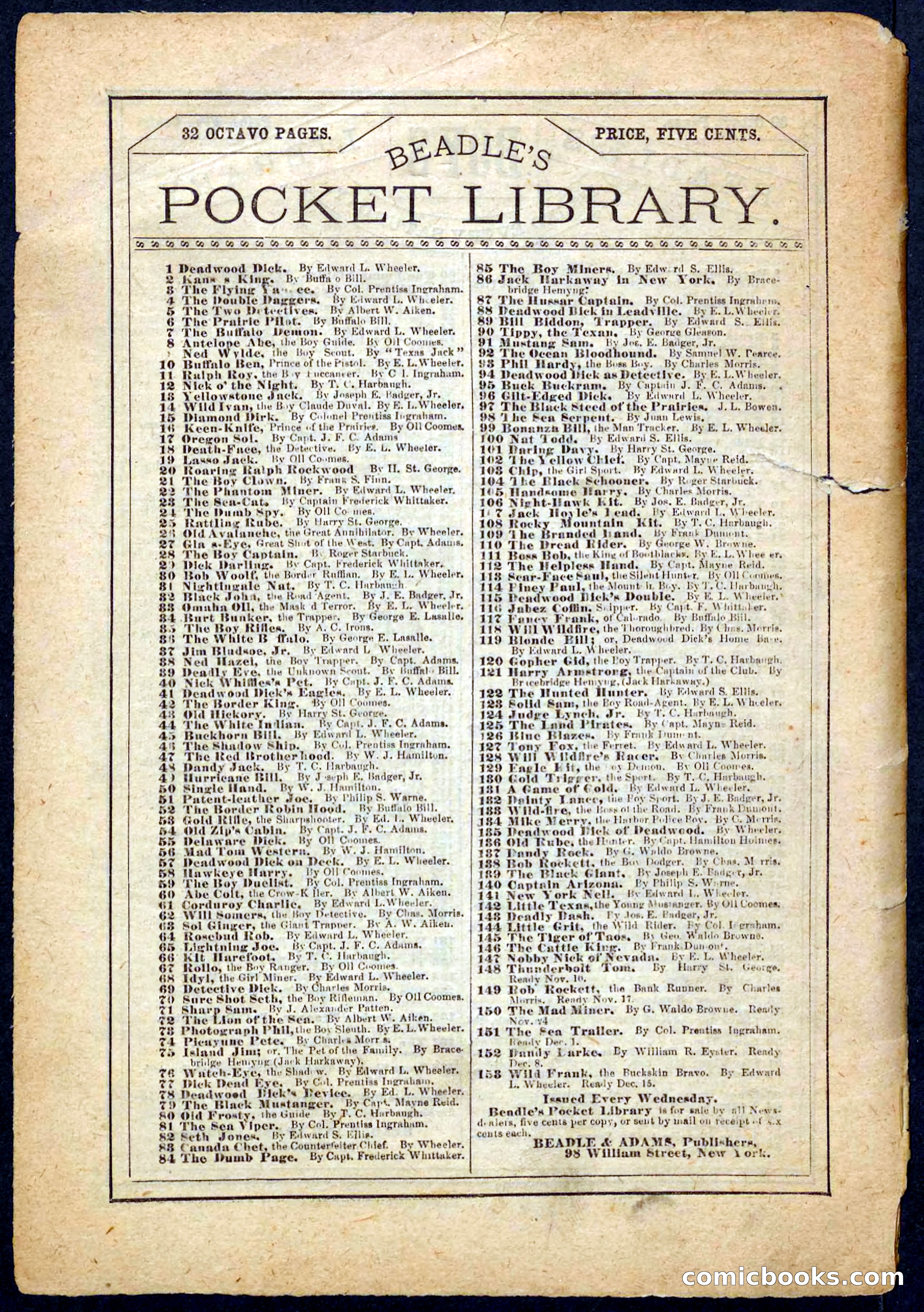 Beadle's Pocket Library, No. 151 — page 32 of 32