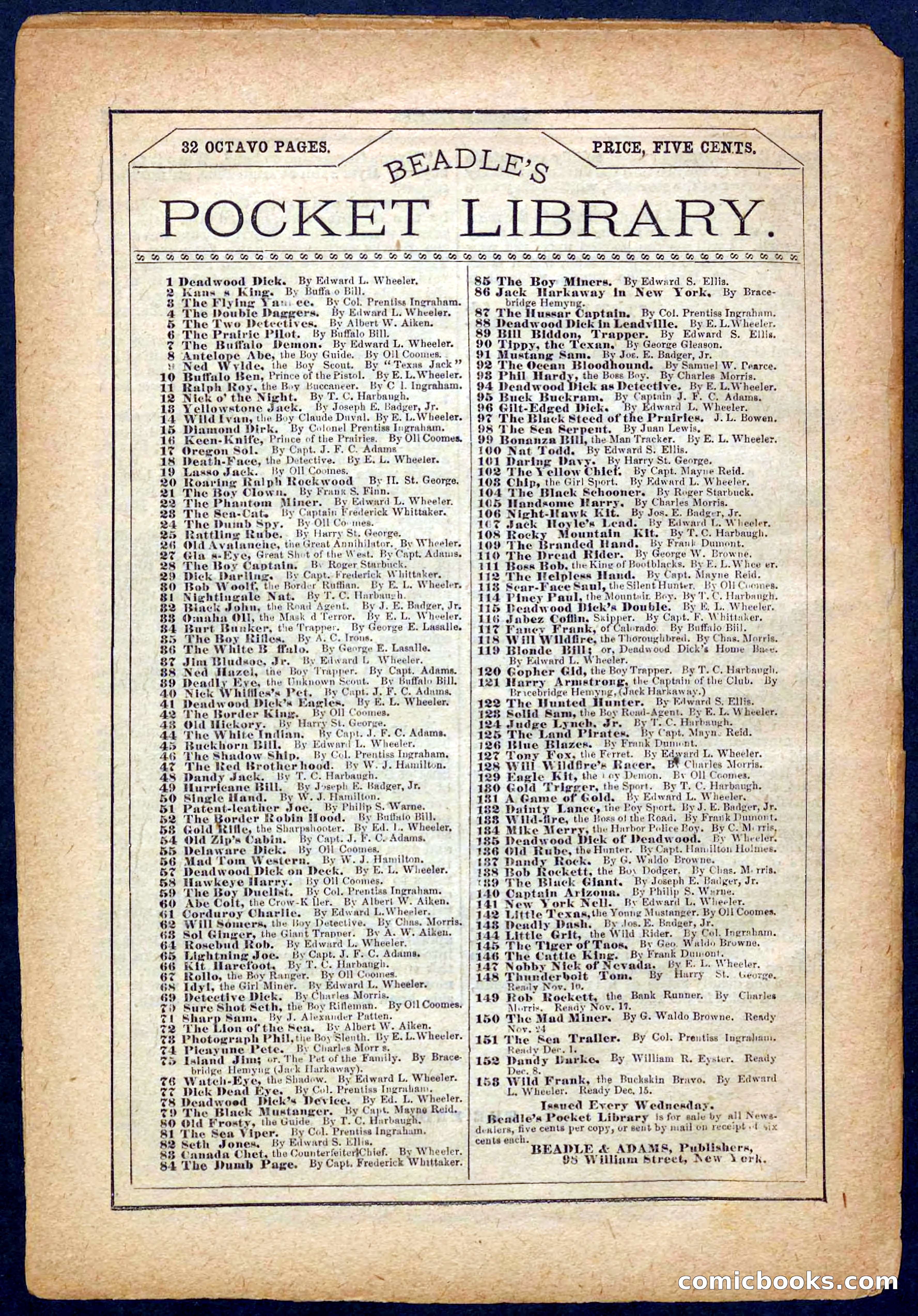 Beadle's Pocket Library No. 152 — page 32 of 32