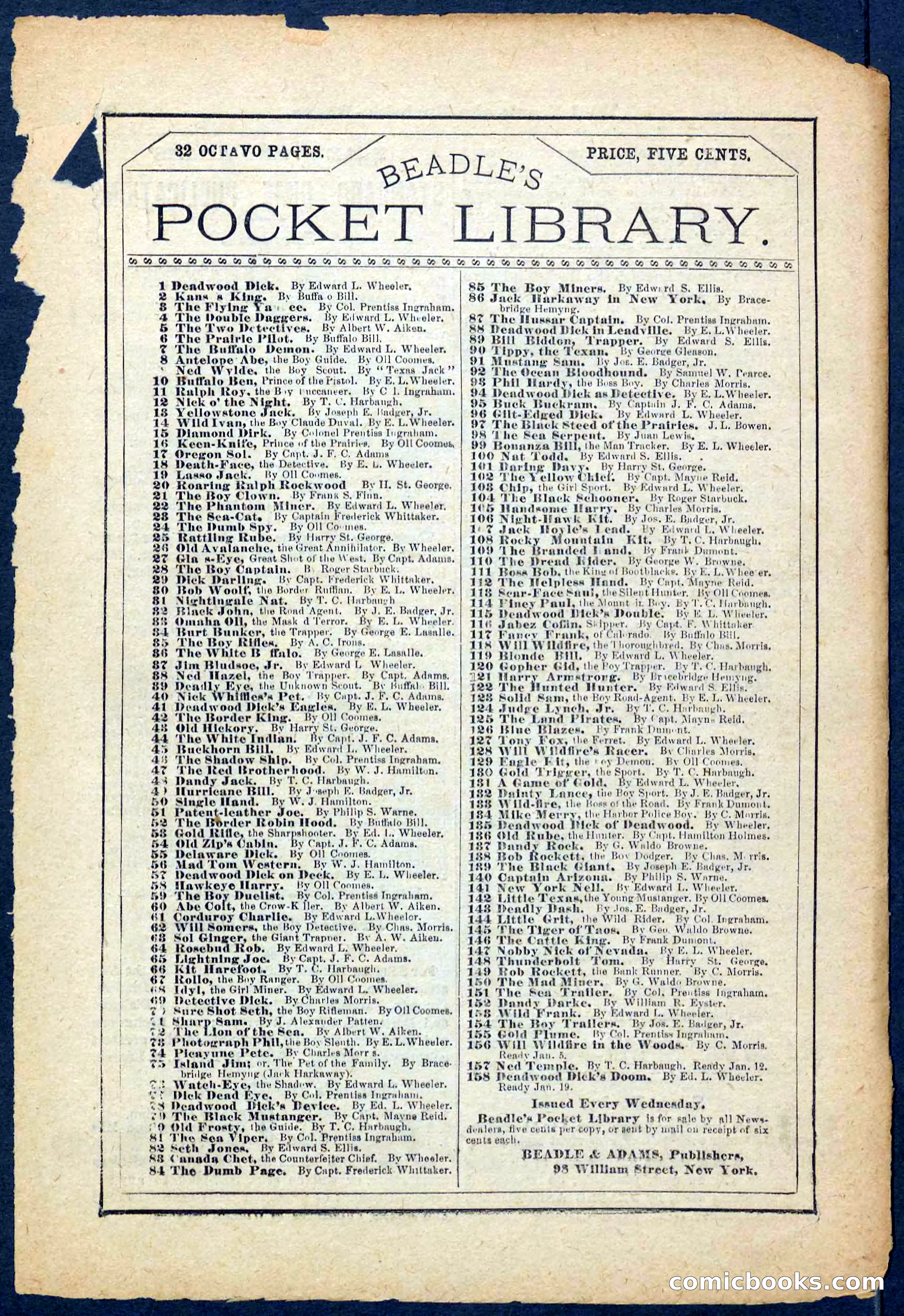 Beadle's Pocket Library No. 153 — page 32 of 32