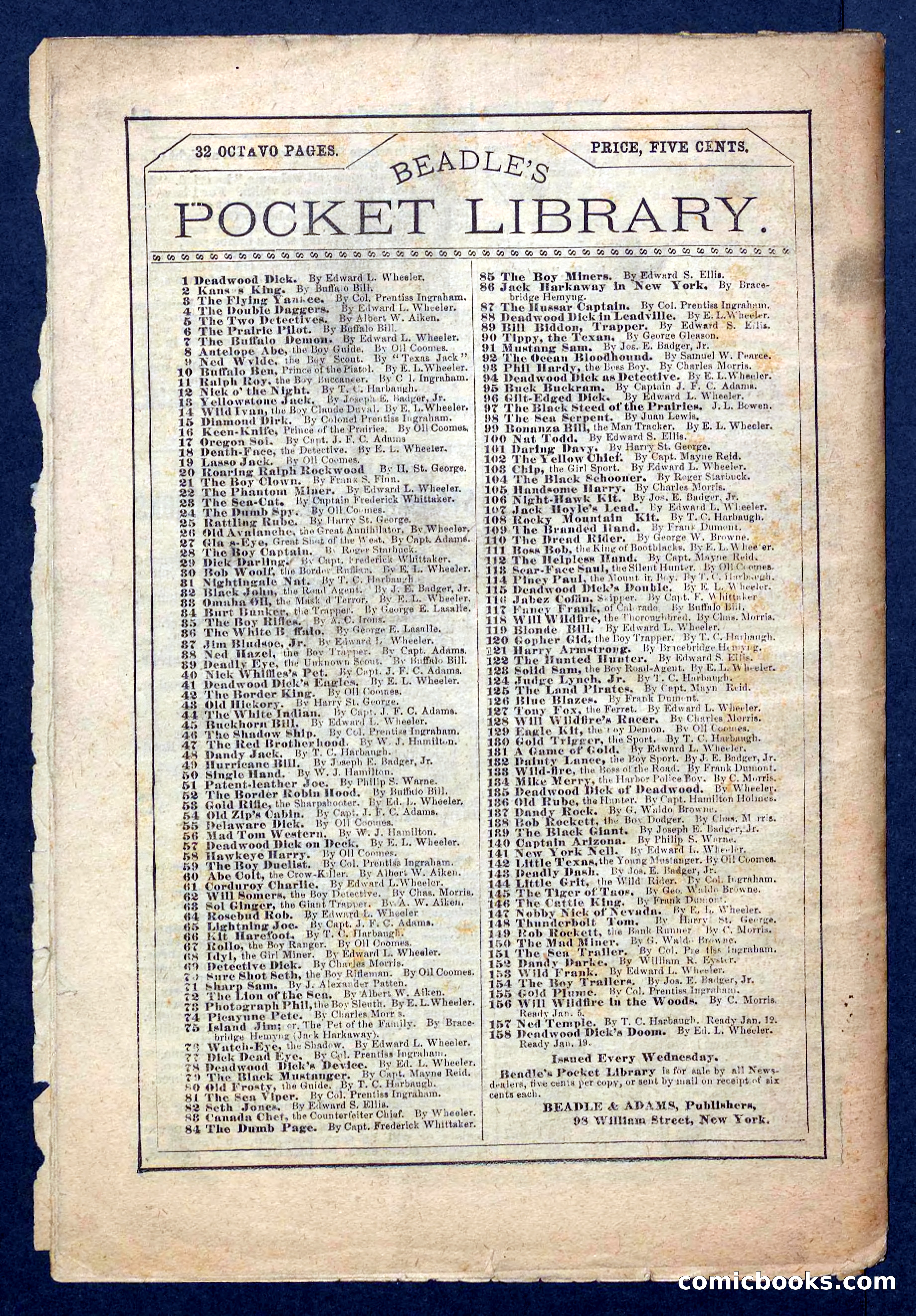 Beadle's Pocket Library No. 156 — page 32 of 32