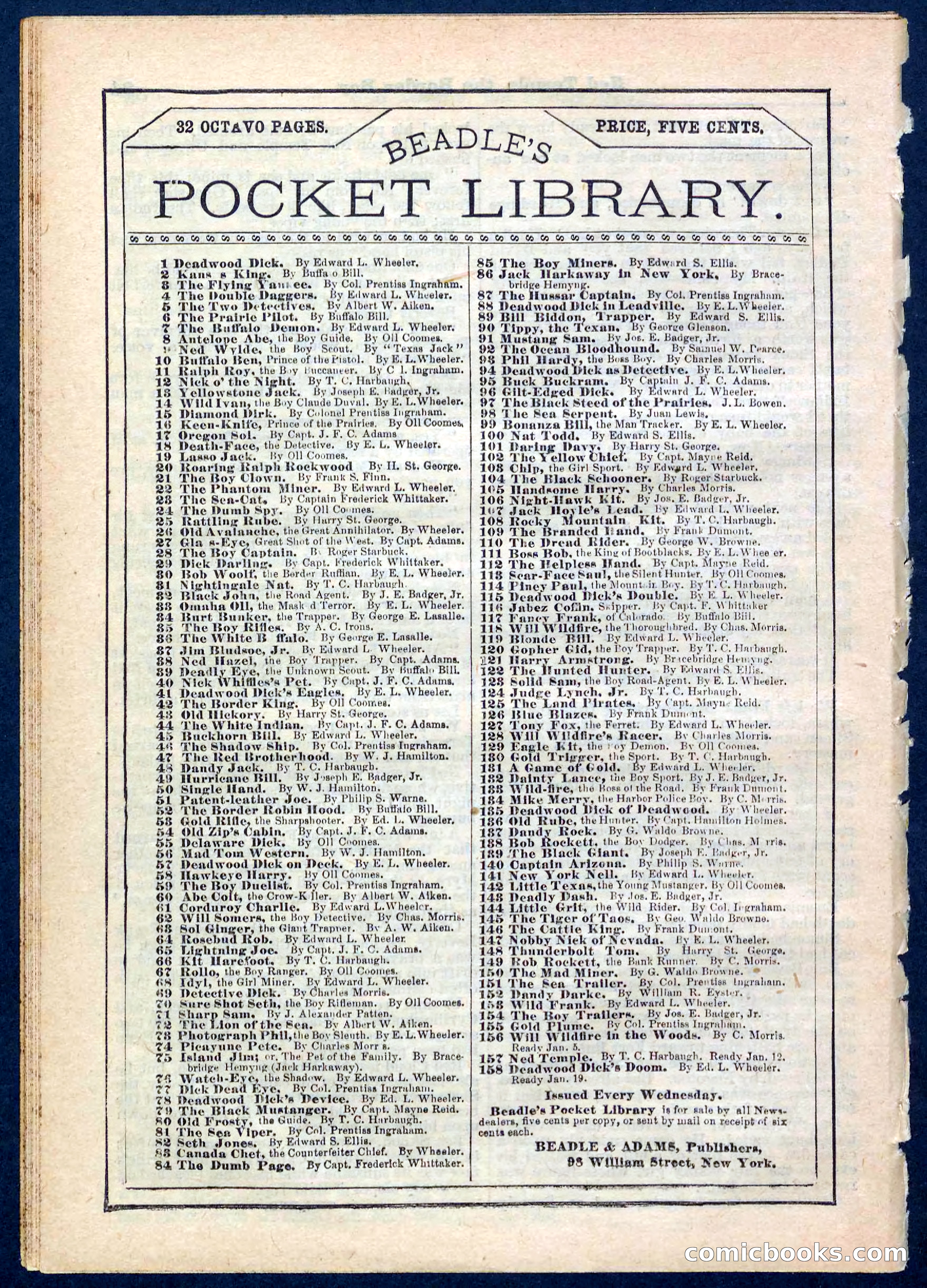 Beadle's Pocket Library No. 157 — page 32 of 32