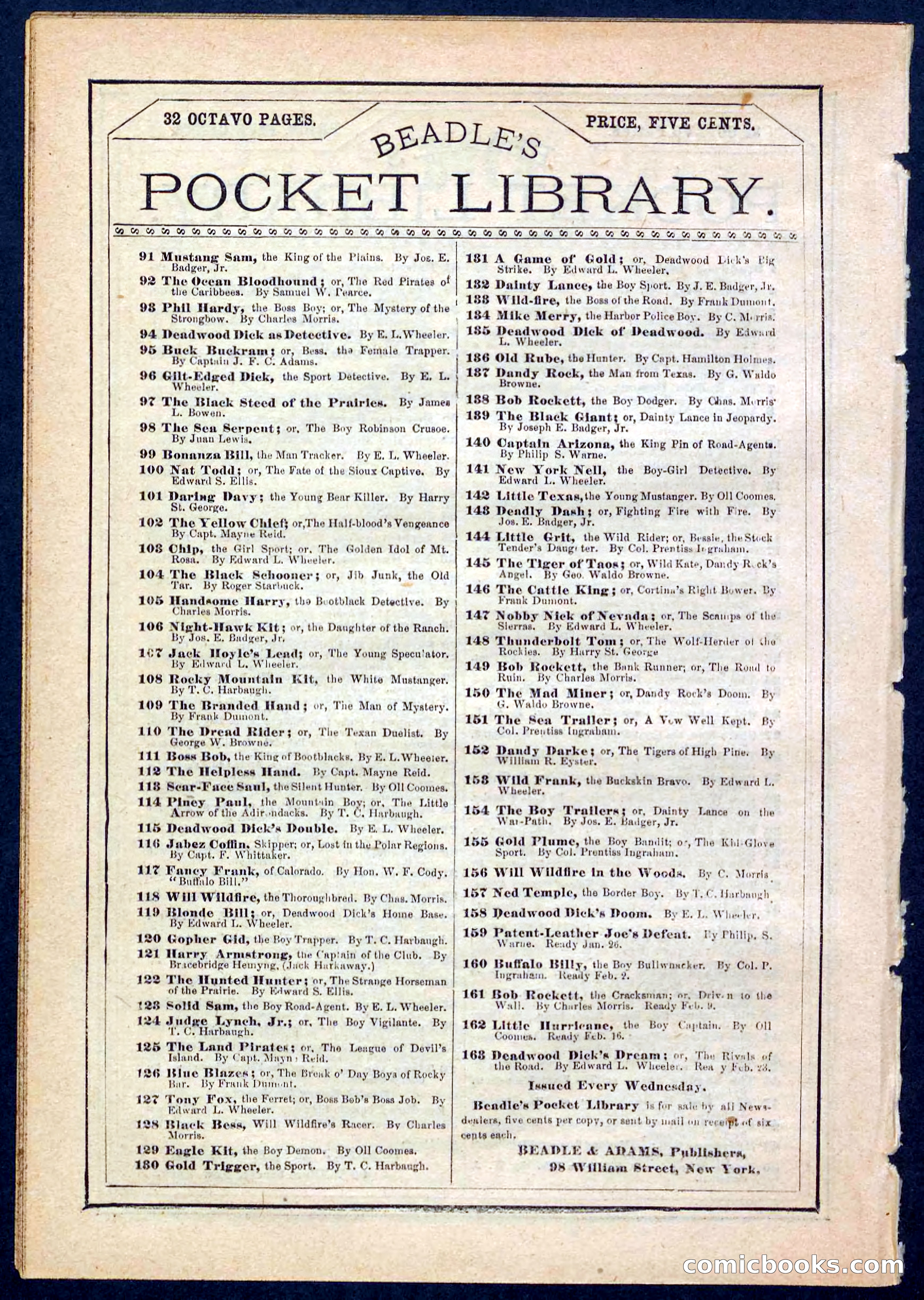 Beadle's Pocket Library No. 158 — page 32 of 32