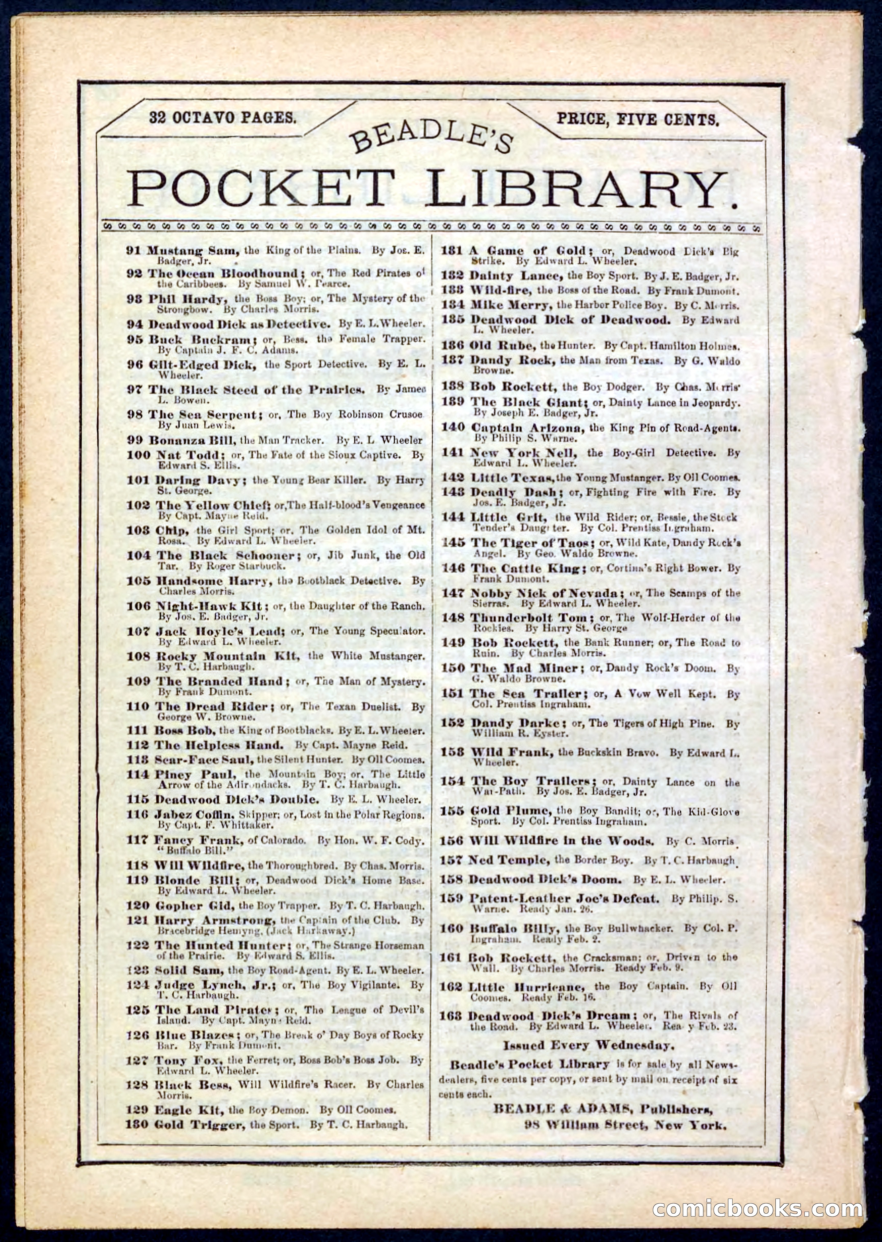 Beadle's Pocket Library No. 159 — page 32 of 32