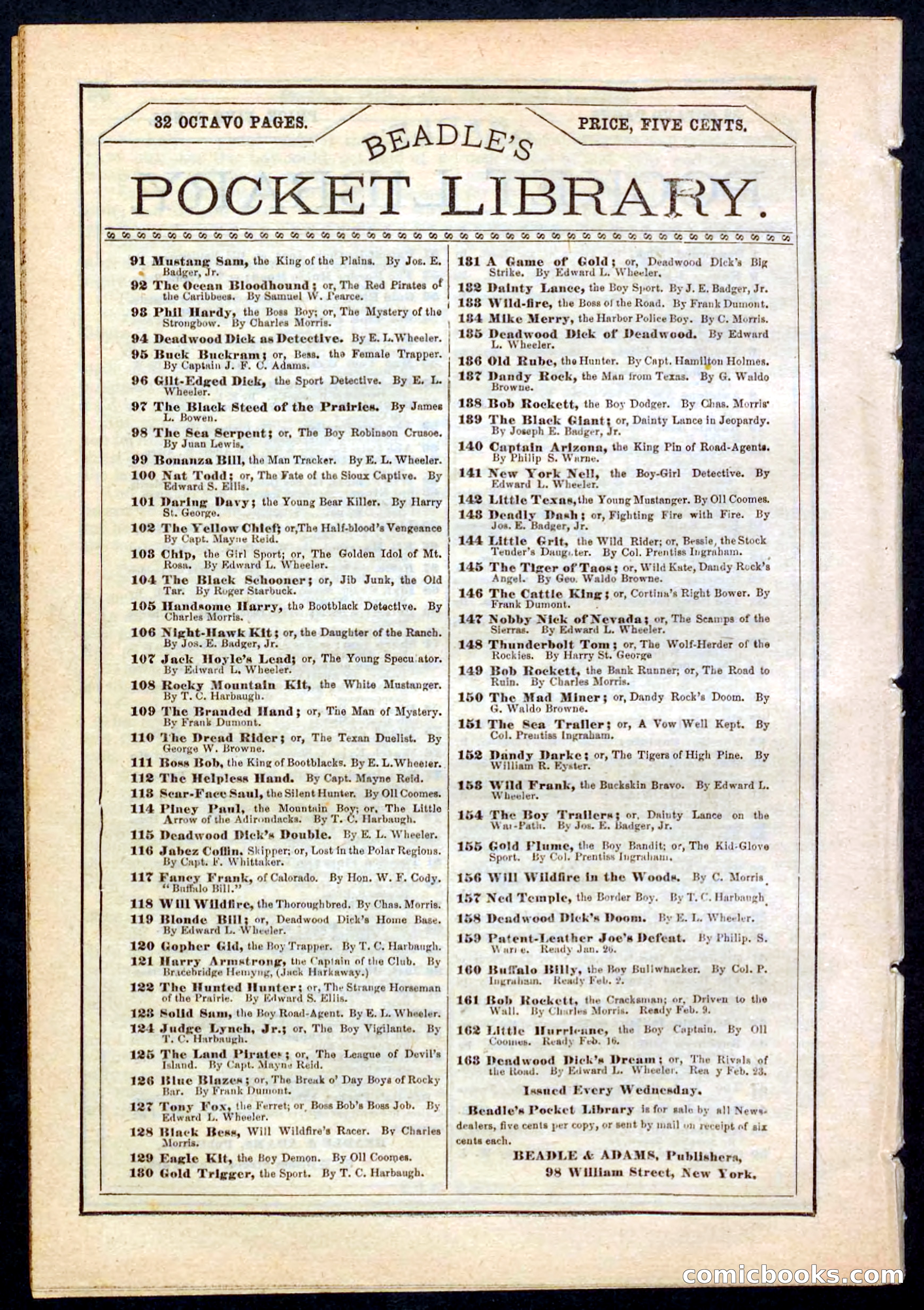 Beadle's Pocket Library No. 160 — page 32 of 32